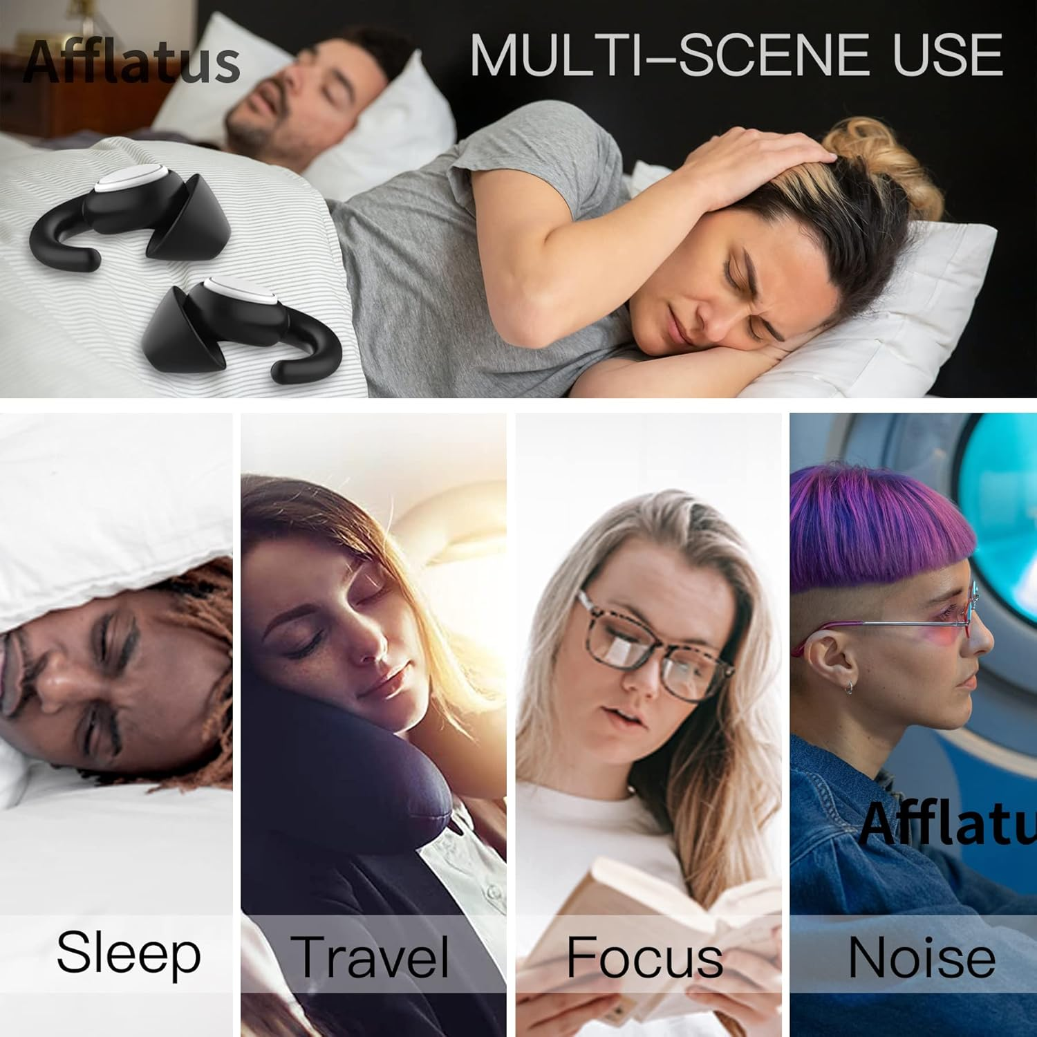 Afflatus Ear Plugs for Sleep, 2 Pairs(S+L) in Delicate Giftbox, Comfortable Noise Reduction Earplugs for Sleeping, Concerts, Noise Canceling, Snoring, Reusable Sillicone image number 3