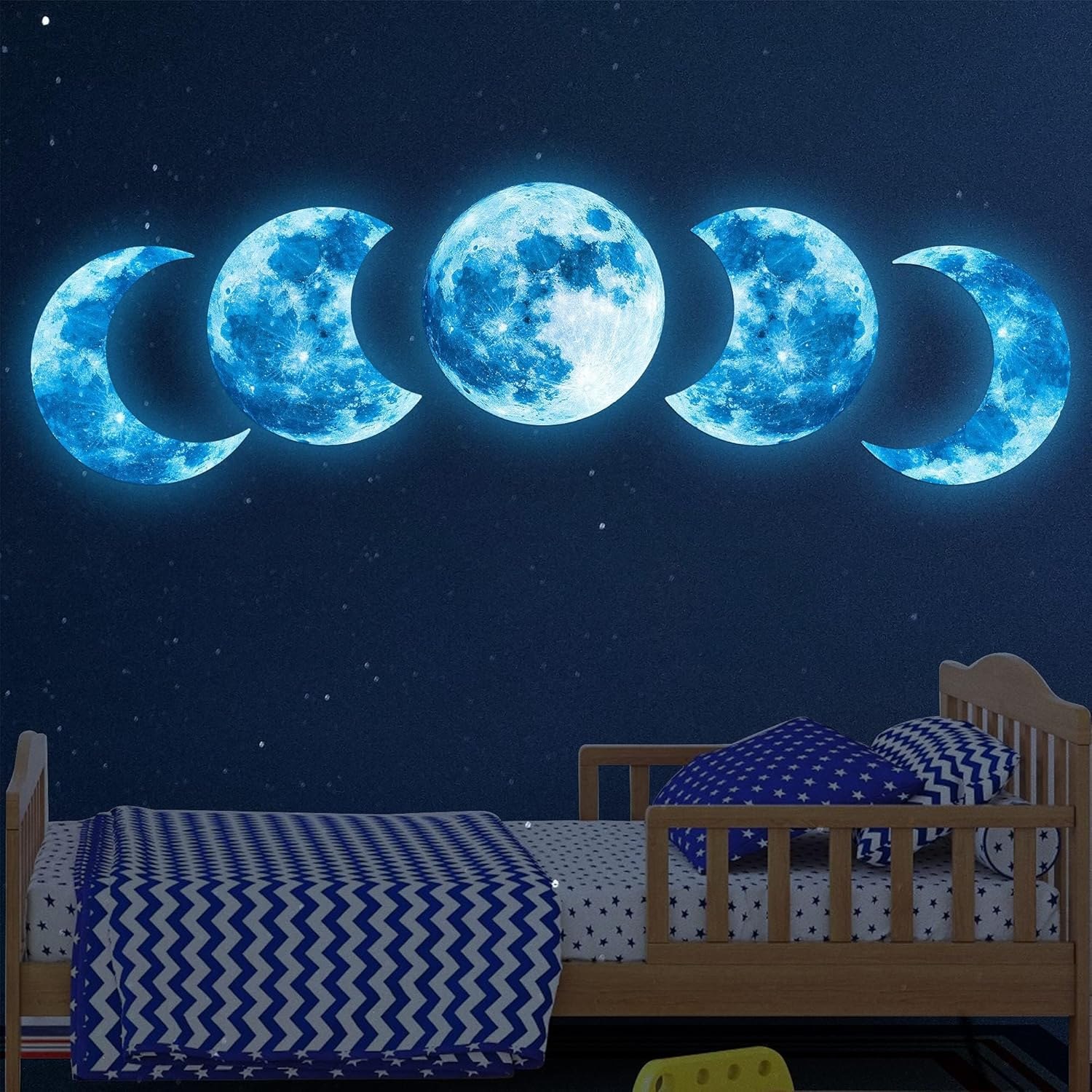 10Pcs Glow in the Dark Moon Wall Decals Large Luminous Space Planet Moon Phases Wall Sticker Glow in the Dark Stickers for Ceiling Removable Vinyl Boho Wall Decor for Boys Girls Bedroom Nursery image number 1