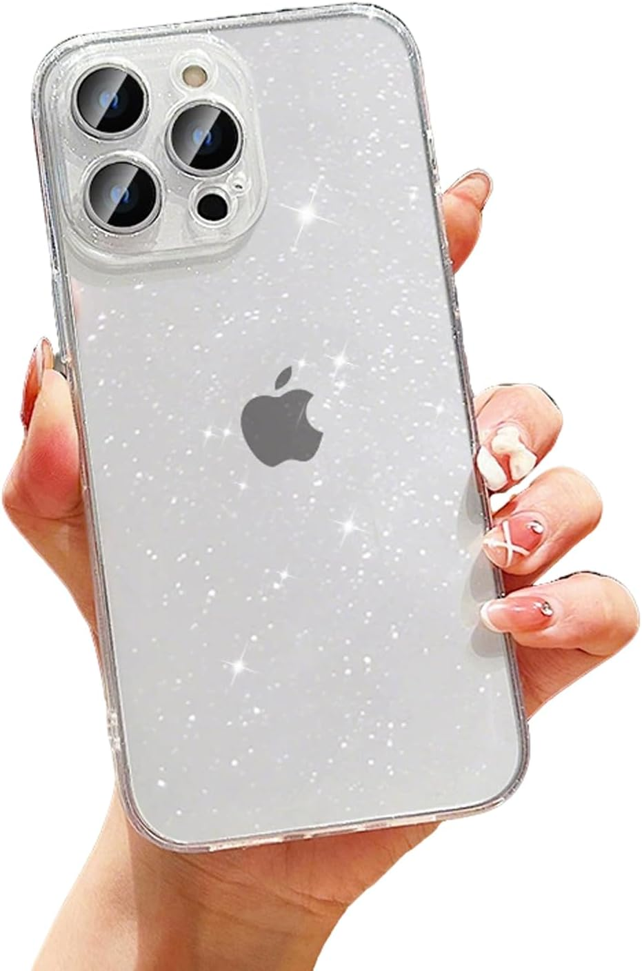 AMITOME Glitter Clear Phone Case for Iphone 13 Pro Max 6.7 Inch- Sparkle Bling Shockproof Rugged Protective Cover,Camera Lens Protection Anti-Yellowing Slim Design Crystal Transparent Case-White