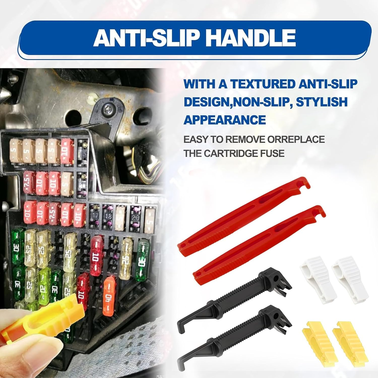 Qioon 8 PCS Blade Glass Fuse Insertion Puller Set, Plastic Automotive Fuse Extractor and Replacement Tool for Car, Motorcycle, and Truck, 4 Sizes image number 5