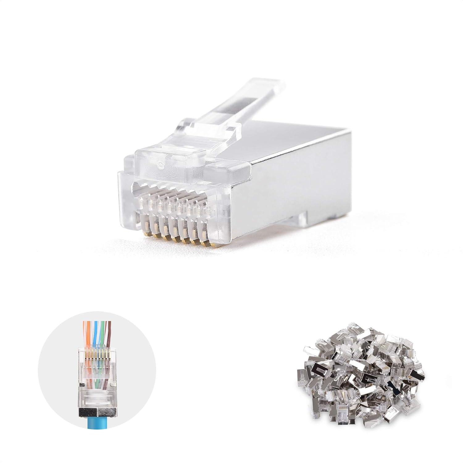 Cable Matters 100-Pack Cat 6A Shielded Pass through RJ45 Connectors (Cat 6A Ends / Cat6A Connector / RJ45 Modular Plugs/Ethernet Plugs/Network Connector) for Solid or Stranded S/FTP Ethernet Cable image number 3