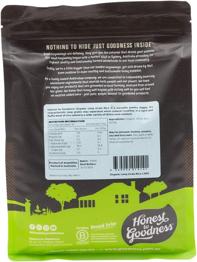 Honest to Goodness Organic White Long Grain Rice 1.5 Kg image number 4