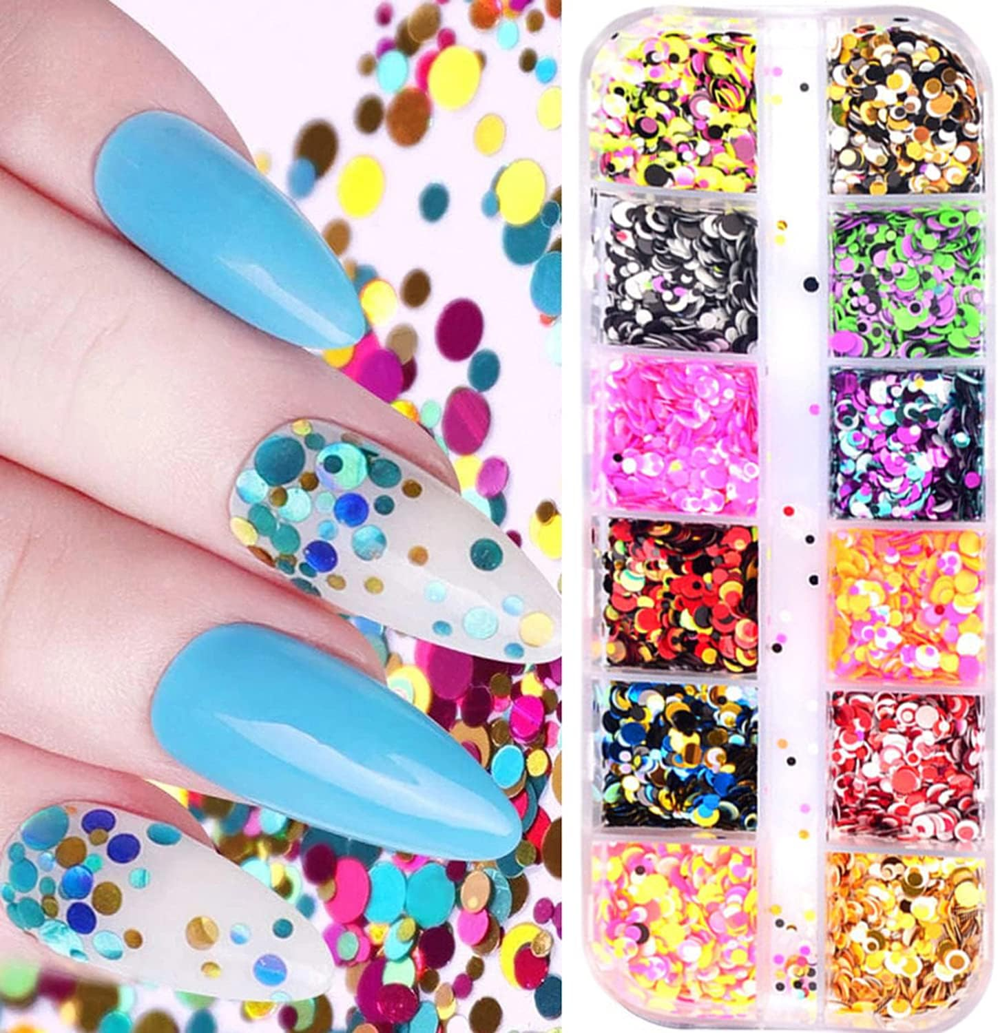 12 Colors Laser Mixed Circle Nail Glitter Sequins 3D Nail Art Accessories Holographic round Shape Flakes Nail Art Design Acrylic Nails Supplies Women Manicure Beauty Decor DIY Crafts Decorations - Silver image number 7