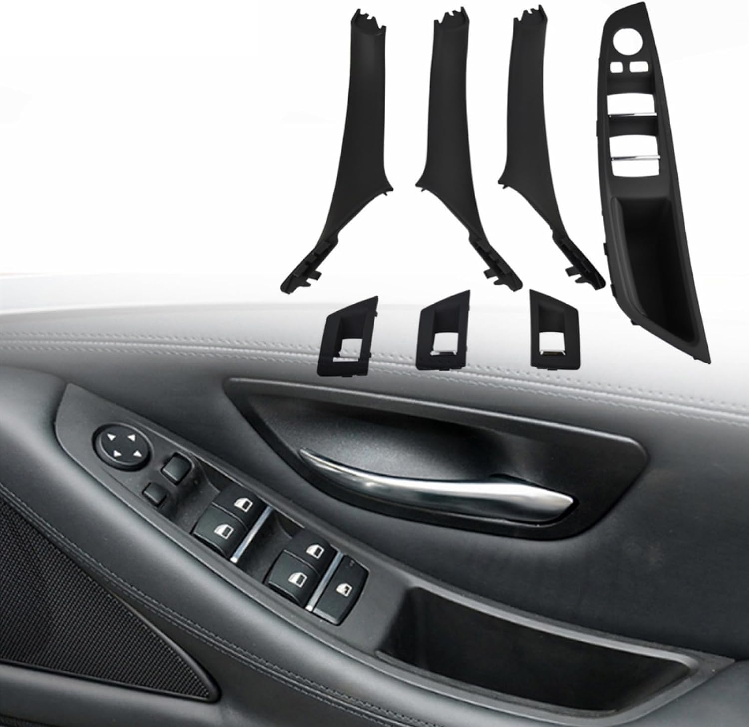 7Pcs,For BMW 5 Series F10 F11 F18 520I 523I 525I 528I 535I, RHD Interior Inner Door Handle Panel Pull Trim Cover Kit Set Replacement (Beige) - Red Wine image number 6