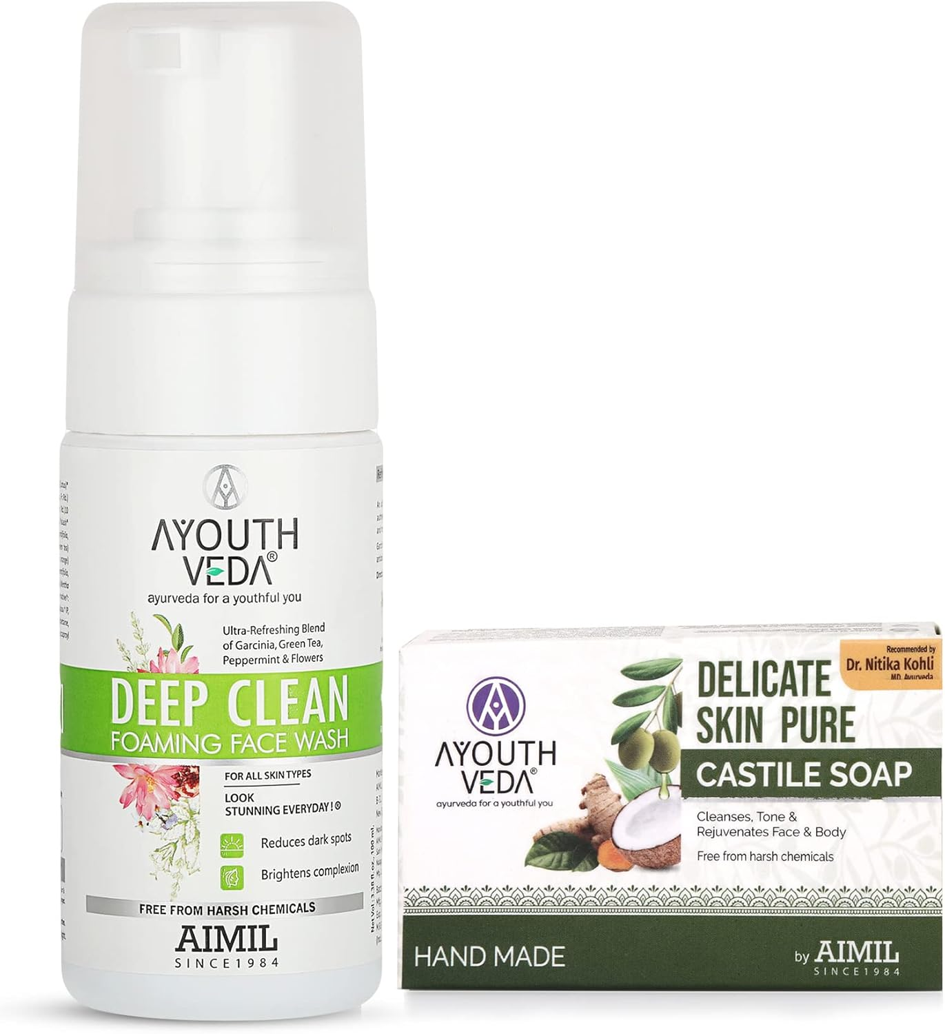 Ayouthveda Combo for Dirt Free Clear Skin, Dark Spots, Refreshes Complexion - Deep Clean Foaming Face Wash | Delicate Skin Pure Handmade Castile Soap with Neem & Tulsi image number 5
