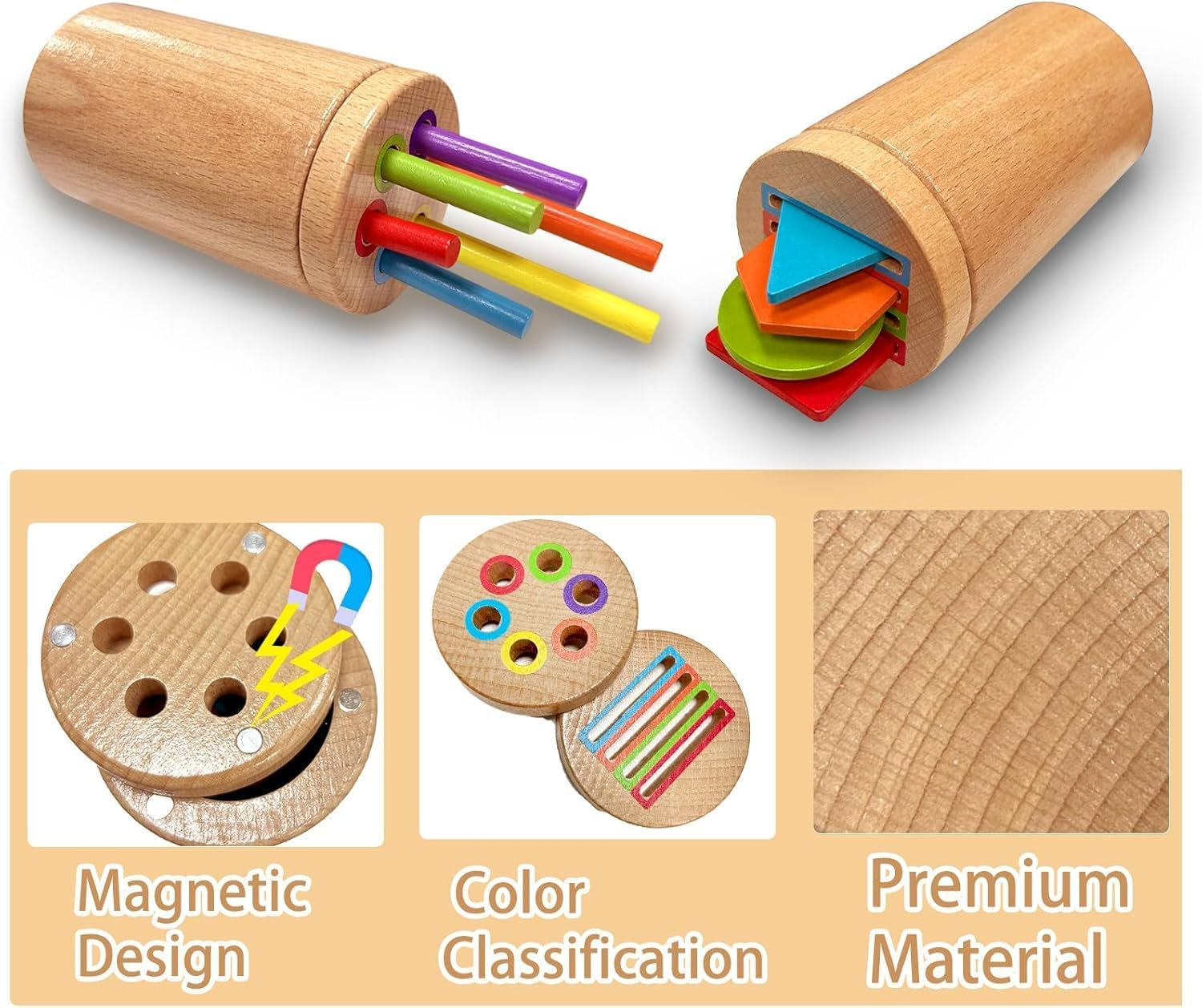 Montessori Toys for 1 2 3+ Year Old, Dual Play Wooden Toddler Educational Toys Color Sorting Preschool Learning Activities, Fine Motor Skills Sensory Matching Games for Boys Girls Gifts image number 3