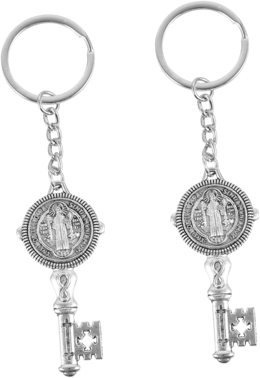 Key Chain Religious Keychain Charm Feng Shui Keychain St Benedict Medals Cross Crucifix Key Ring Key Shaped Handbag Charms Crucifix Back Keyring Metal