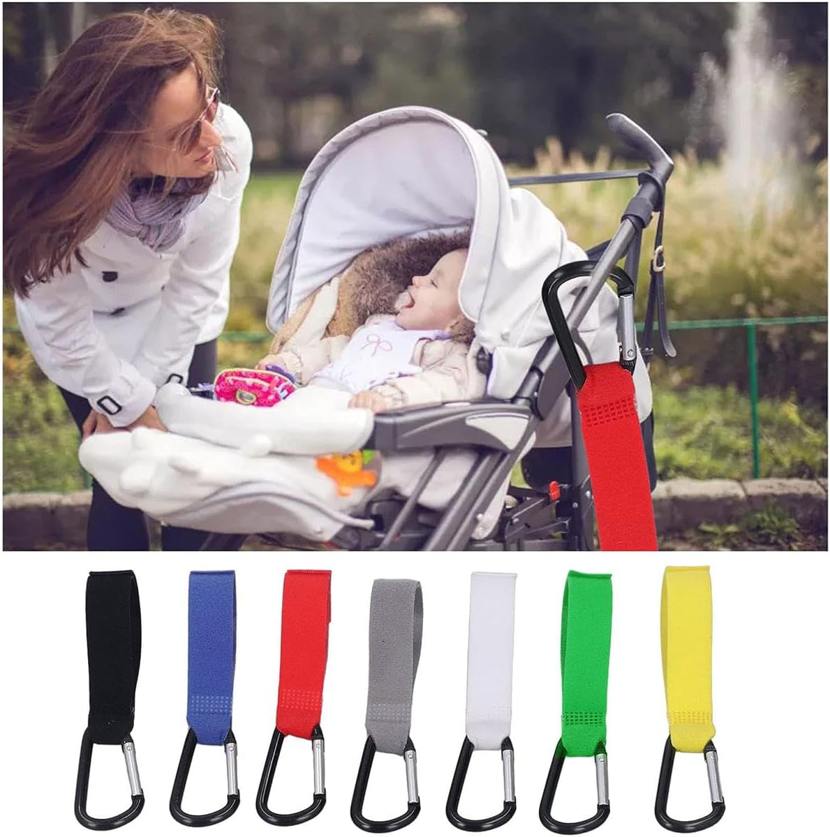 2 PCS Durable Baby Stroller Hooks with Velcro Straps | Multi-Color Carriage Accessories for Storage and Anti-Lost Function image number 2