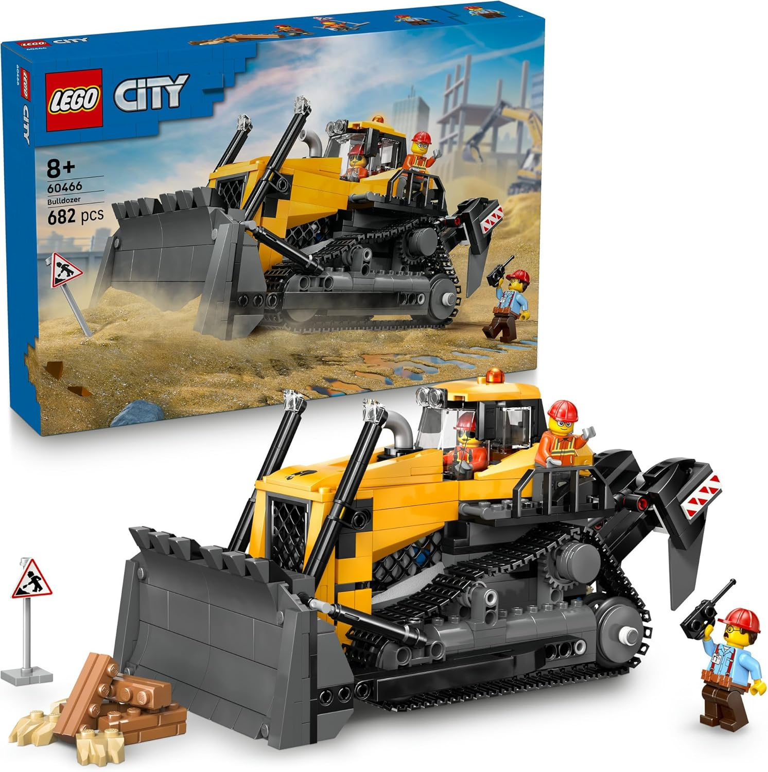 LEGO&reg; City Yellow Bulldozer 60466 Construction Site Building Toy Playset, Realistic Model Vehicle with a Driver and 2 Worker Minifigures, Fun Holiday or Birthday Toy Idea for Kids Aged 8 and Up image number 3
