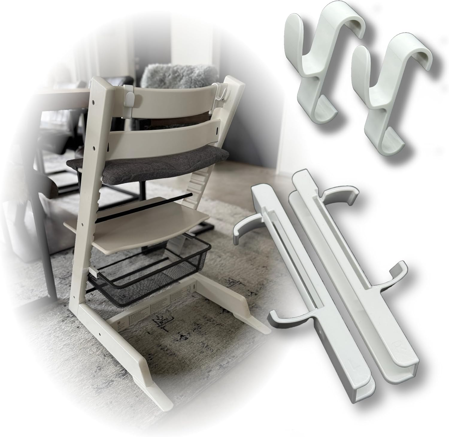 KUMETIC Adapter Suitable for IKEA Trofast Box & Mesh Basket, +2 Hooks Compatible with Stokke Tripp Trapp Baby High Chair, Children'S Chair Organiser Accessories