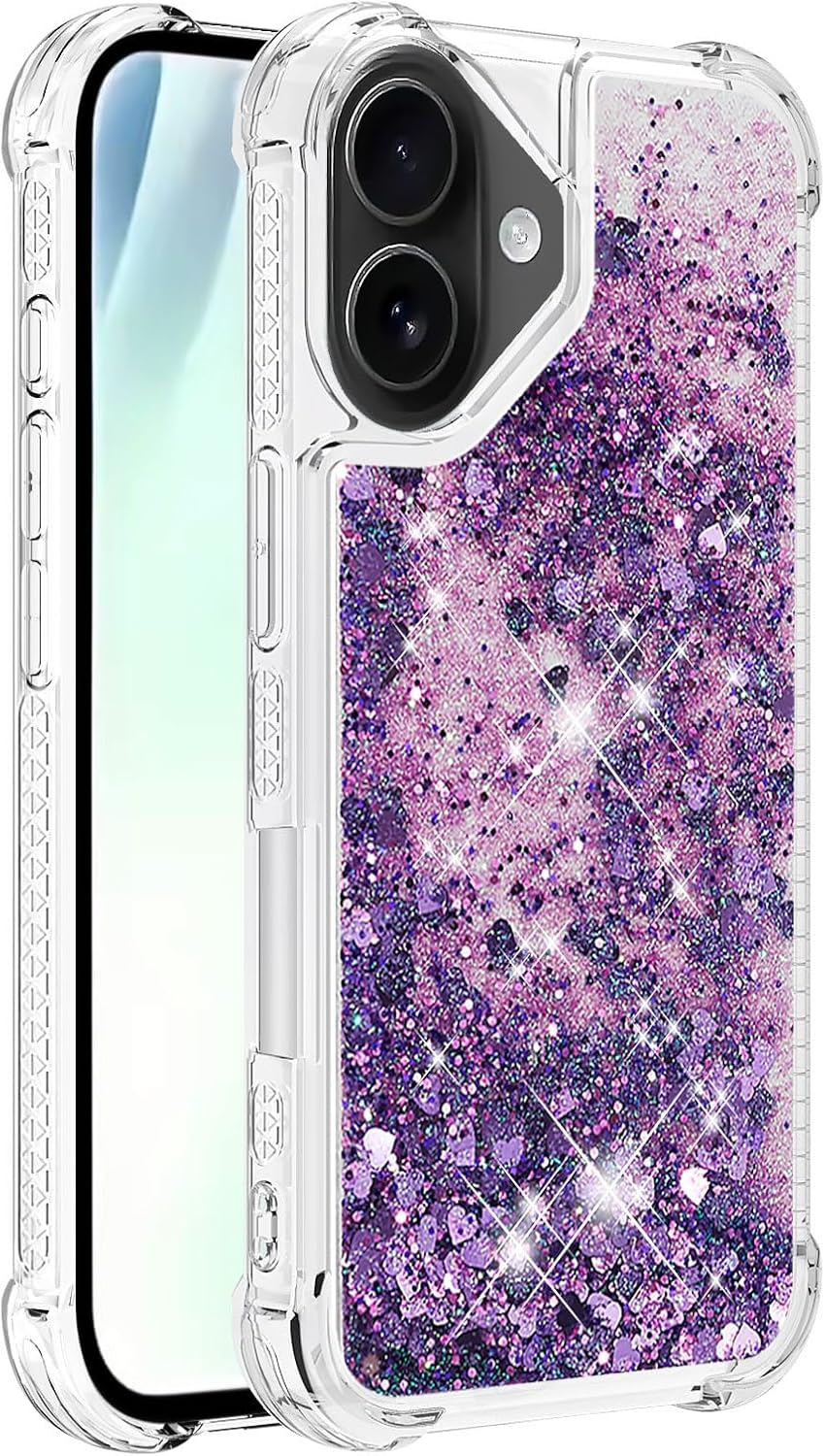 COTDINFOR Case for Iphone 17 Glitter Cover Liquid Shockproof Transparent Mobile Phone Case Quicksand Flowing Protective Case Silicone Mobile Phone Case for Iphone 17 Purple YBWTLS. image number 1