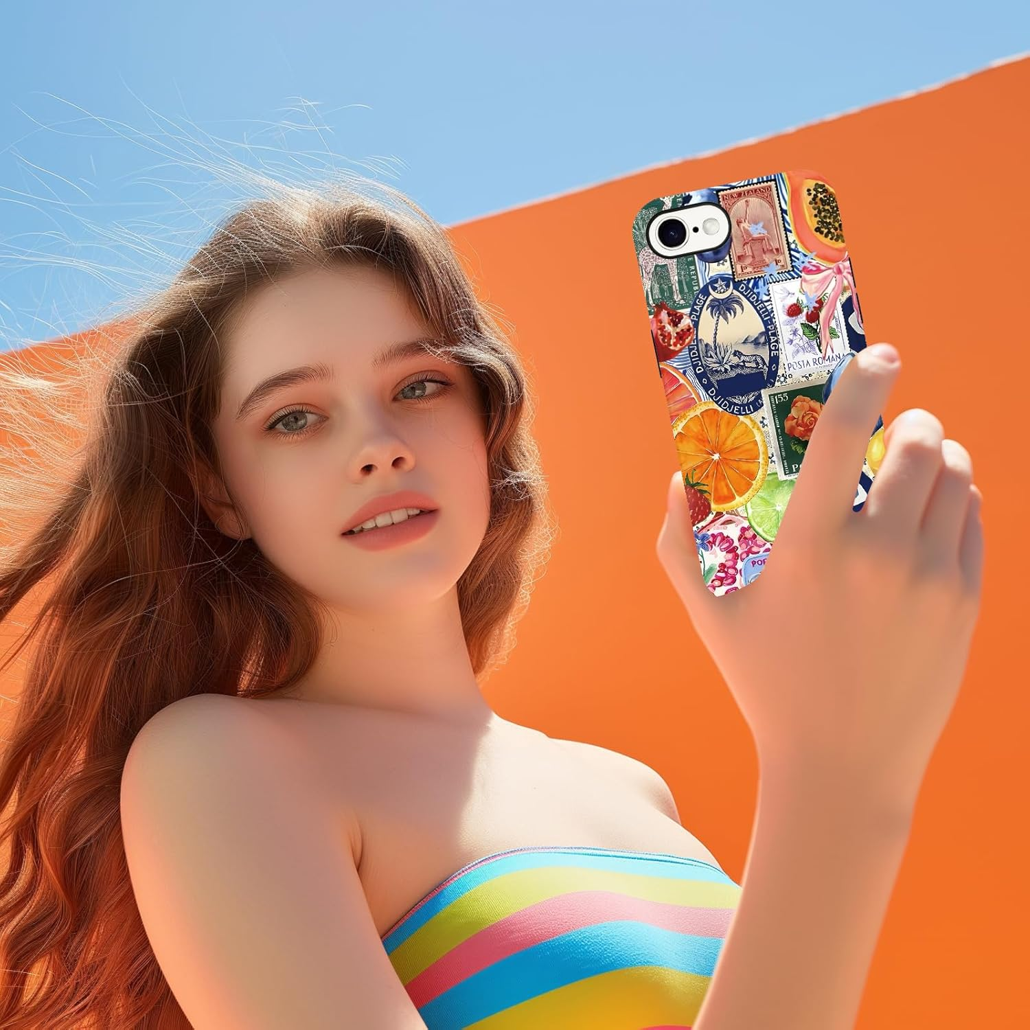 Yirlbey Mobile Phone Case for Iphone 16E Case 6.1 Inches, Aesthetic Summer Collage Fruit Pattern Design for Girls Protective Case Dual Layer Shockproof Soft Colourful Silicone TPU Bumper Case, Retro image number 2