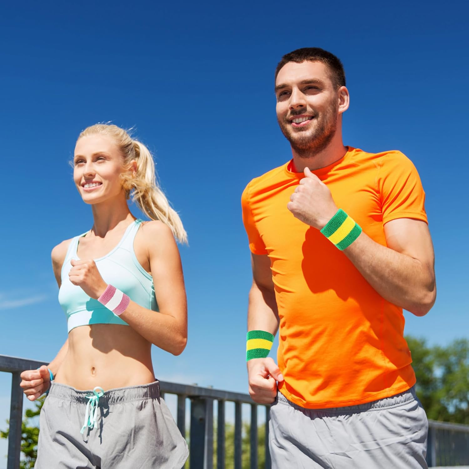 8 Pack Wrist Sweatbands Tennis Wrist Bands Absorbent Sweat Band for Men and Women, Breathable Cotton Sweatbands for Working Out, Football, Basketball, Running Athletic Sports - Black  Gray image number 7