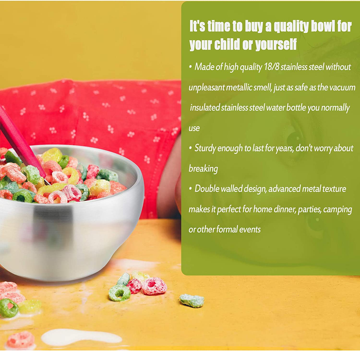 Haware Heavy 18/8(304) Stainless Steel Bowls(Double Walled), 12 Oz Kids Toddlers Feeding/Soup/Snacks Bowls, Unbreakable and Dishwasher Safe(4 Pack) image number 6