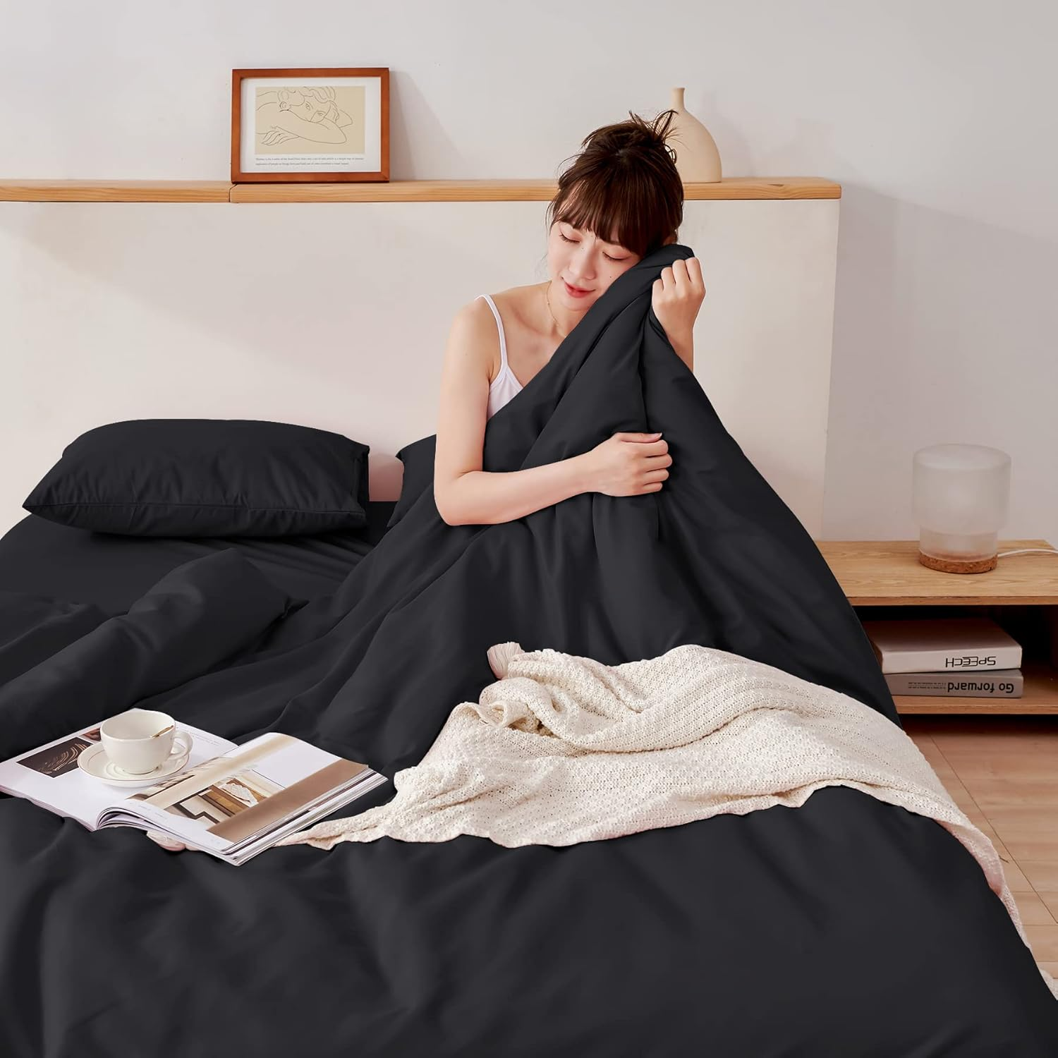 AYO Futon Cover, 4-Piece Set, Semi-Double Sheet, Western and Japanese Style, Bedding Cover Set, Duvet Cover, Fitted Sheet, Pillowcase, for Bed, Futon, Washable and Quick Drying Type, Peach Skin