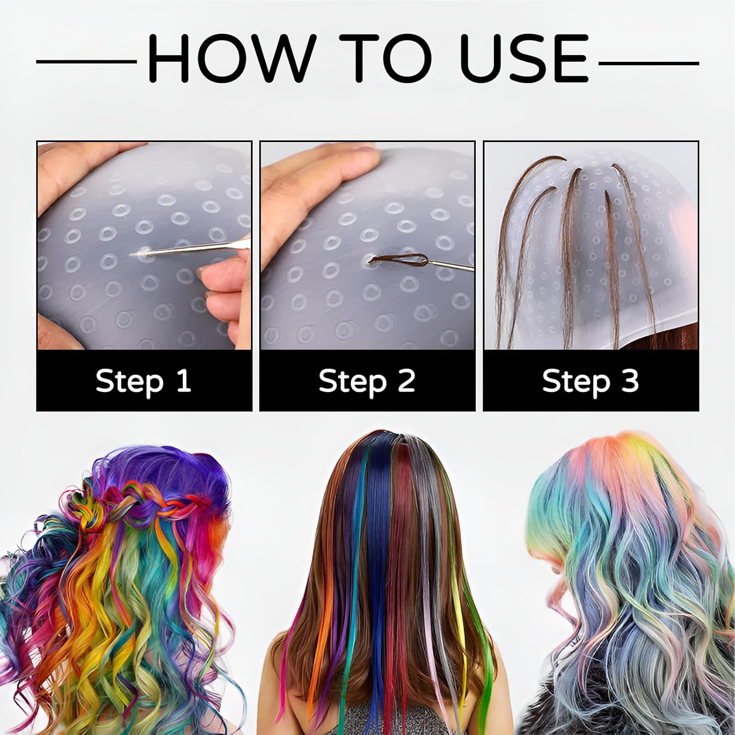 Pack of 5 Highlight Caps, Hair Colour, Silicone Highlight Cap for Hairdressing Salons and Families