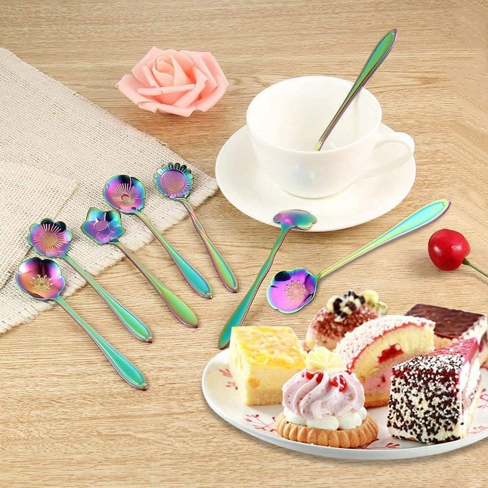 Niceeshop Stainless Steel Flower Spoon Set - Colorful Coffee and Tea Mixing Spoons - Rainbow Sugar Spoon Set of 8 image number 5
