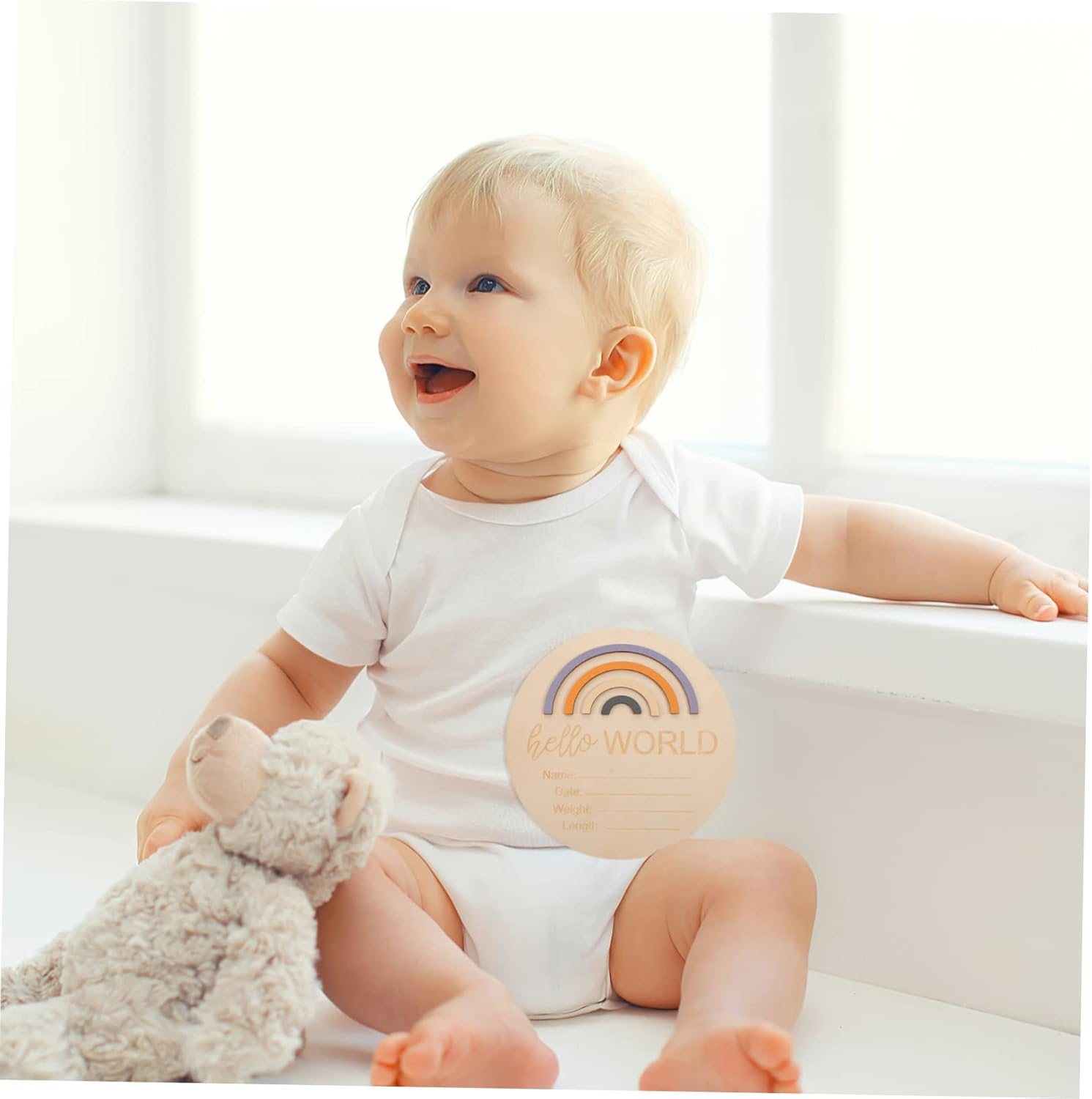 Wooden Baby Milestone Circle Cards, Newborn Monthly Milestone Signs for Nursery, Rainbow Photo Props for Baby Announcement, 15X15Cm Natural Wood Board for Infant image number 5