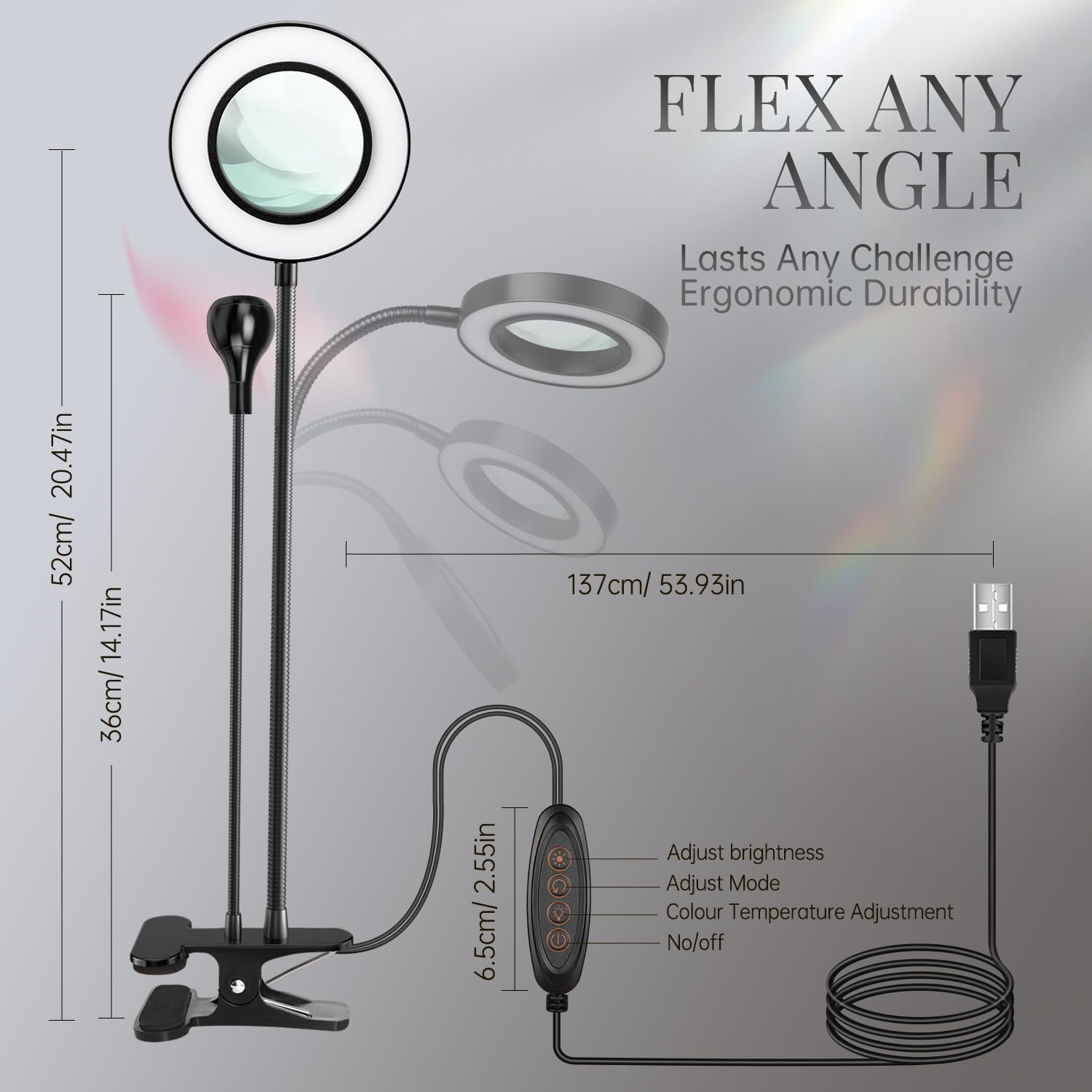 Krofaue U V Nail Lamp for Gel X - Flash Cure Lamp Dual-Light Gel X U V Light with 6&times; Magnifier 4-Levels Brightness Nail Dryer for Regular Polish, Desk Clip Salon-Perfect Manicures at Home Black image number 1