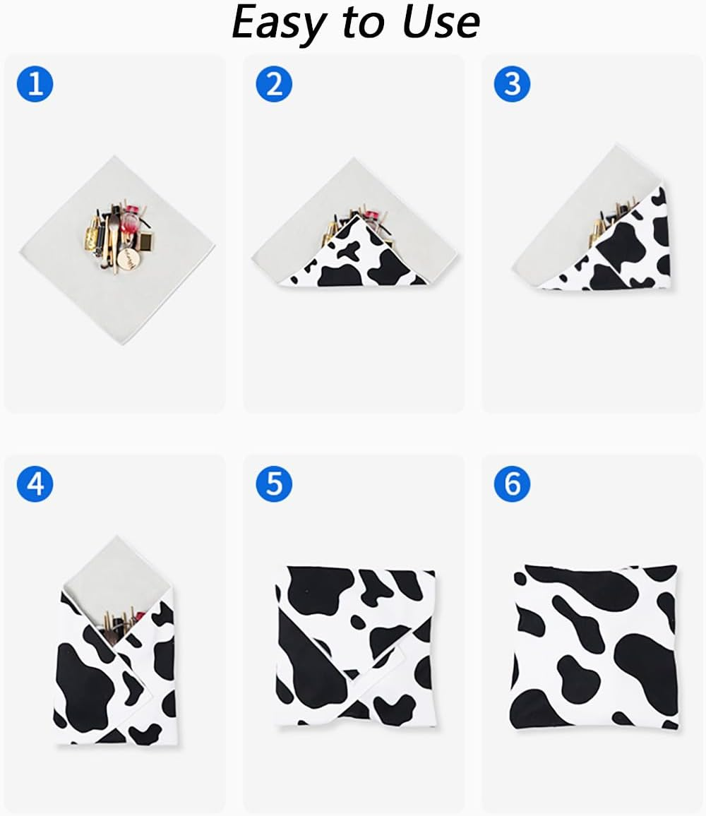 Self-Adhesive Magic Cloth Makeup Bag, Multi-Functional Cosmetic Bag, Portable Make up Wrap for Travel, Open Lay Flat Cosmetic Pouch Storage Organizer for Skincare & Makeup Accessories (Cute, 55 * 55) - Cute image number 6