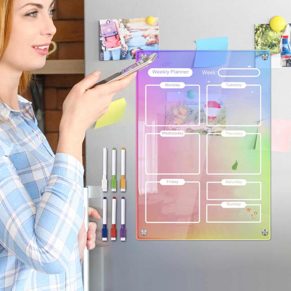 Operitacx Magnetic Weekly Planner Board for Fridge Acrylic Dry Erase Calendar Meal Planning image number 6