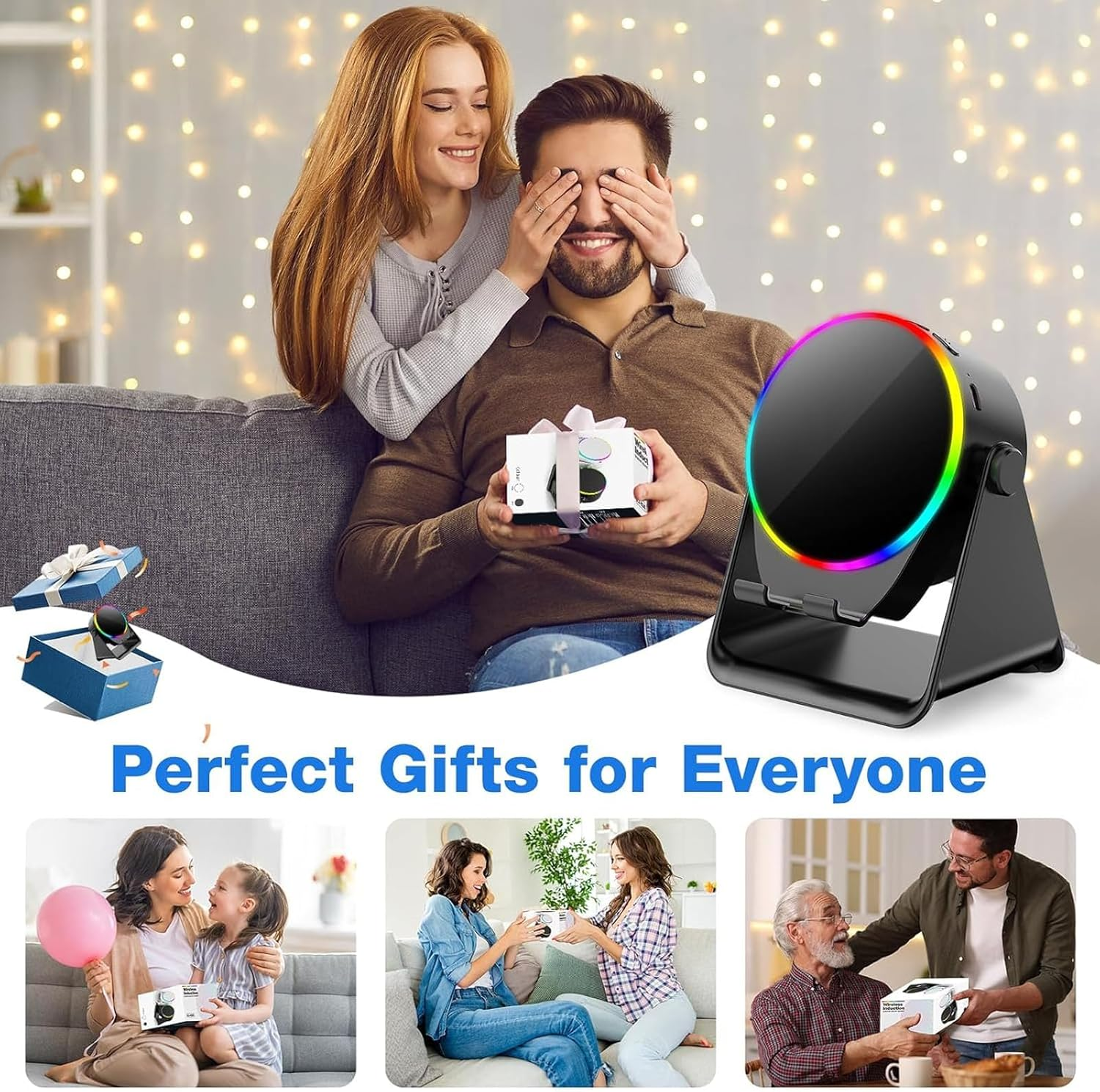 Jectse Wireless Induction Speaker, 5-In-1 Bluetooth Speaker with Phone Stand, Stereo Sound, RGB Ambient Light, 360&deg; Adjustable Base, 2000Mah Rechargeable, Men/Women (Black) image number 6