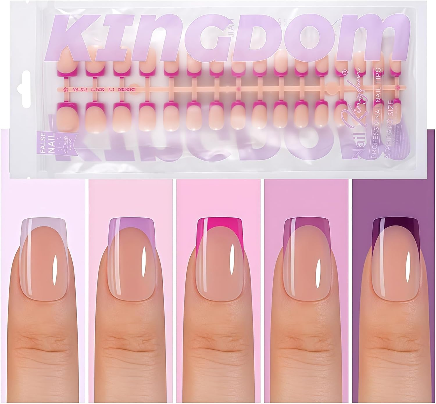 160Pcs Purple French Tip Press on Nails, Short Square PMMA Acrylic Fake Nails Set for Women, Girls Daily Wear & Parties (15 Sizes) image number 3