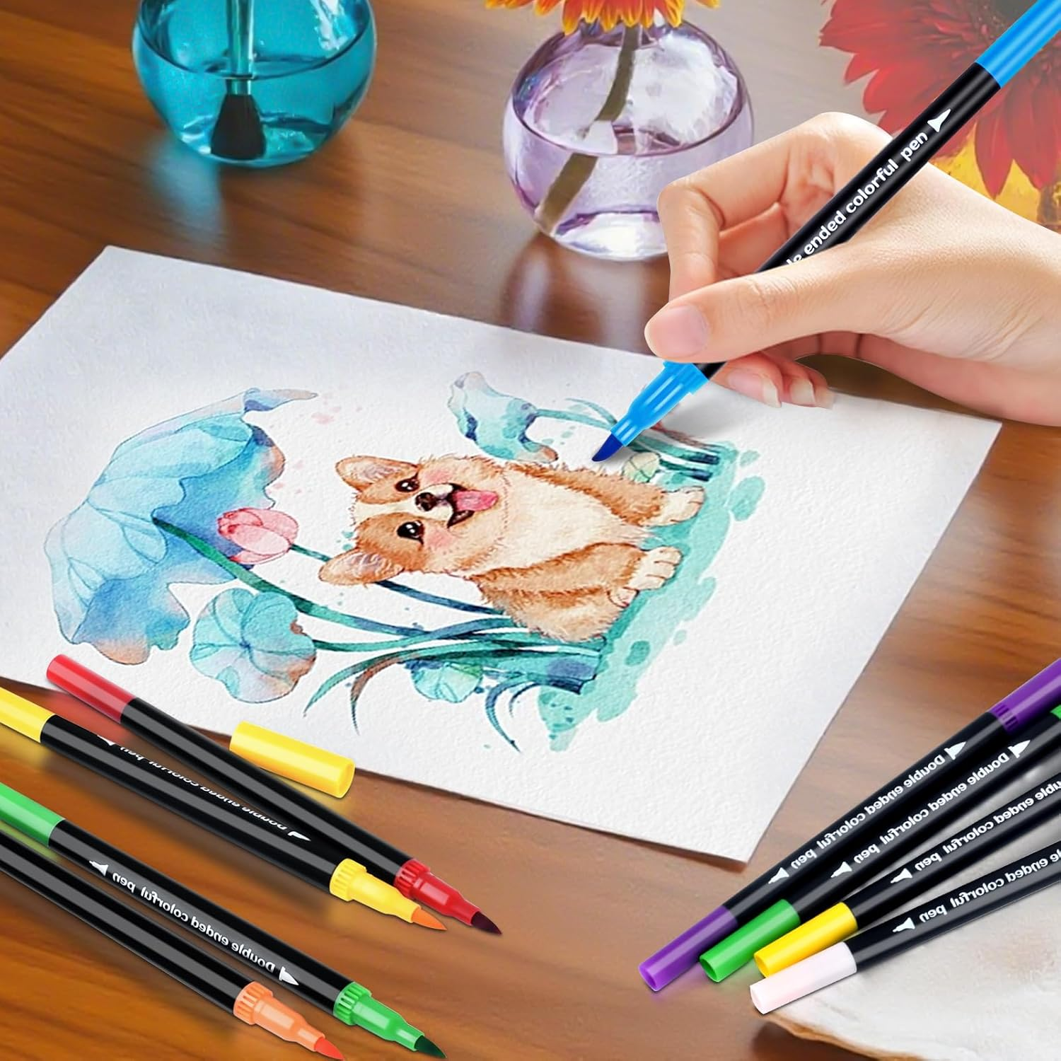 72 Colors Dual Markers Brush Pens, Art Markers Colored Pens for Adult Coloring Books, Brush and Fine Point Dual Tip Artist Colored Marker Set for Drawing Adult Coloring Hand Lettering image number 5