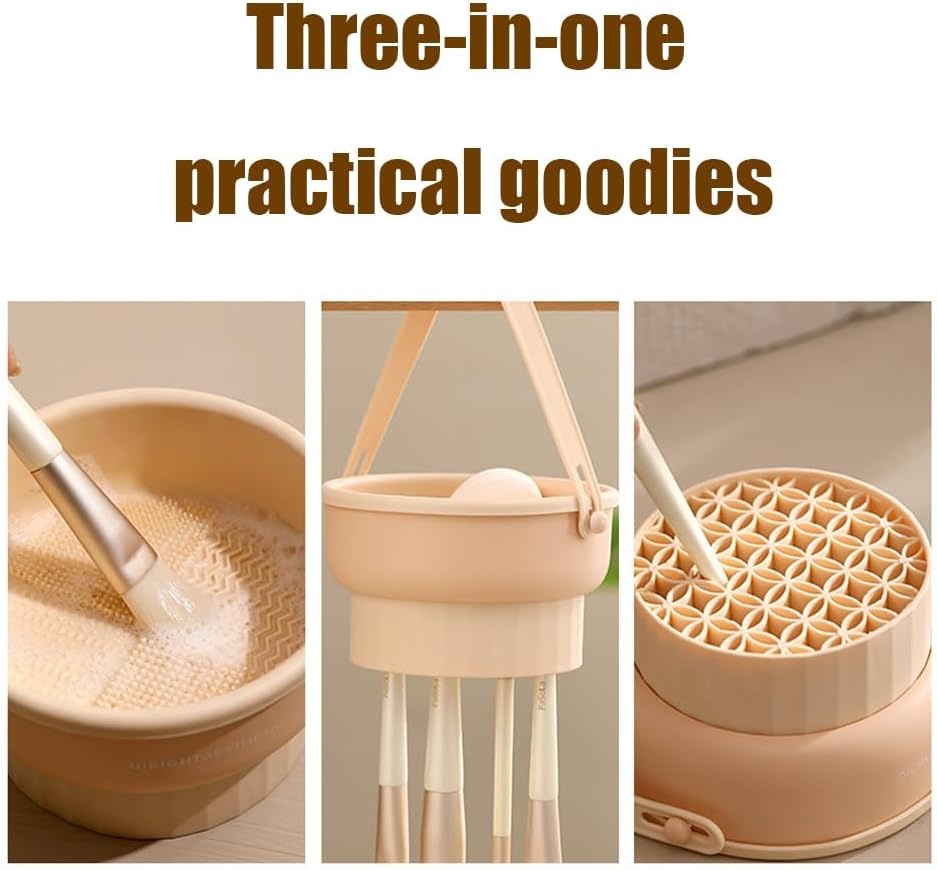 Makeup Brush Cleaning Bowl, 1PC Makeup Brush Scrubber Cleaner and Dryer Bowl,Makeup Brush Cleaning Bowl,Silicone Makeup Brush Cleaner and Dryer Bowl,2 in 1 Brush Cleaning Mat with Brush Drying Holder image number 3