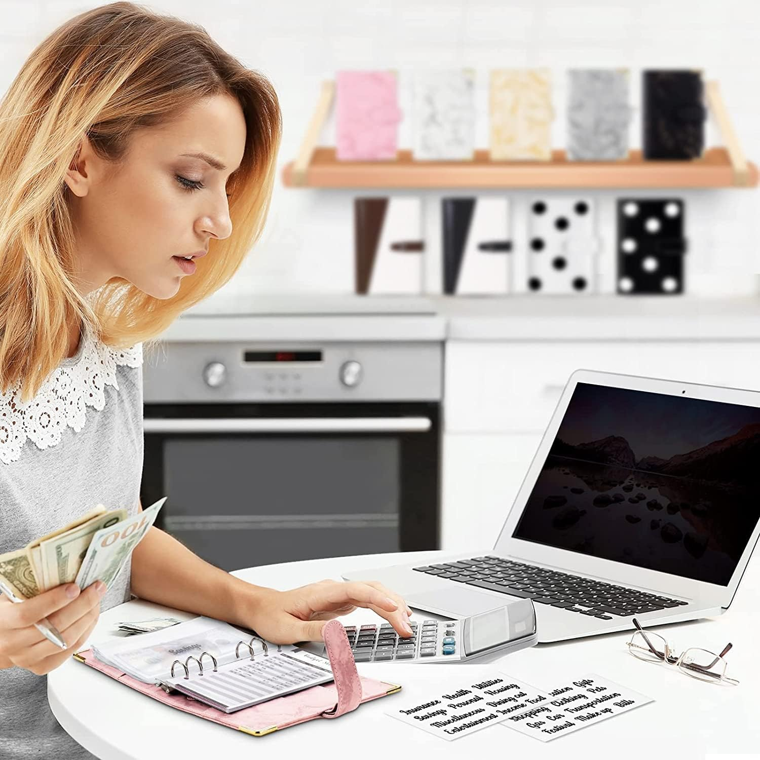 Budget Binder, Cash Envelopes for Budgeting, Money Organizer for Cash, 12Pcs Budget Binder with Cash Envelopes, Marble 6-Ring Money Saving Binder(Pink) image number 1