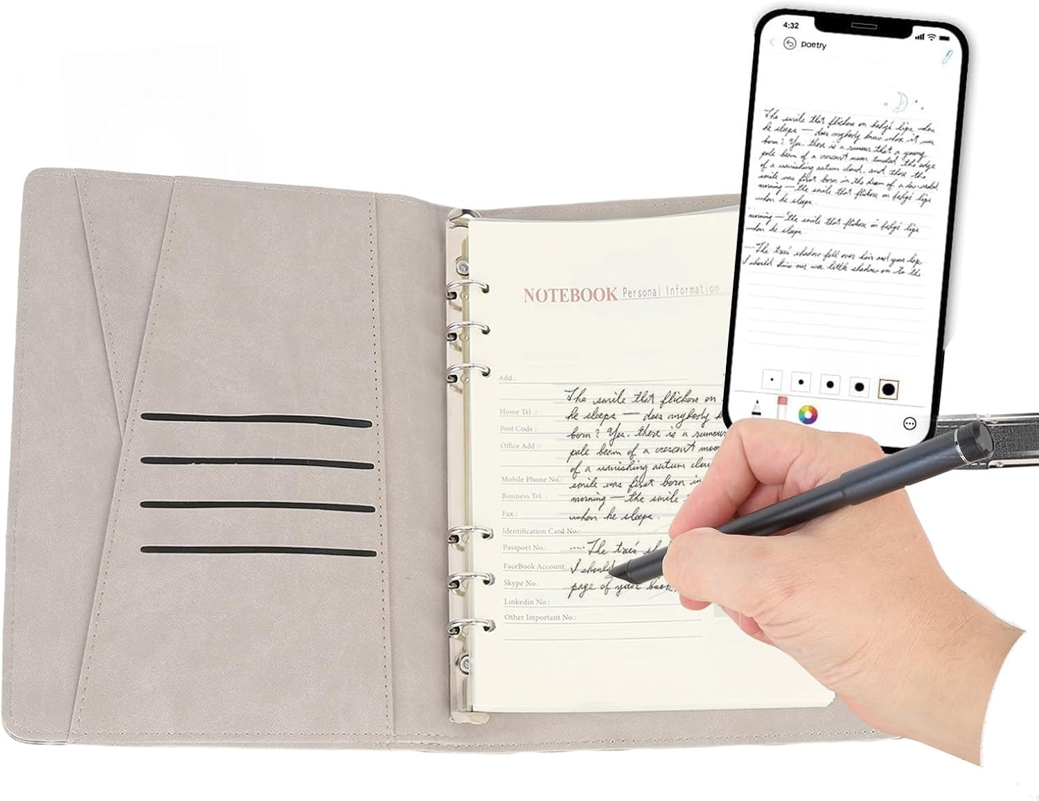 3 in 1 Digital Notebook with Smart Pen, Bluetooth Paper OCR Digital Pen, Real-Time Sync for Digitizing, Convert to Text, Storing, and Sharing Paper Notes (Black)