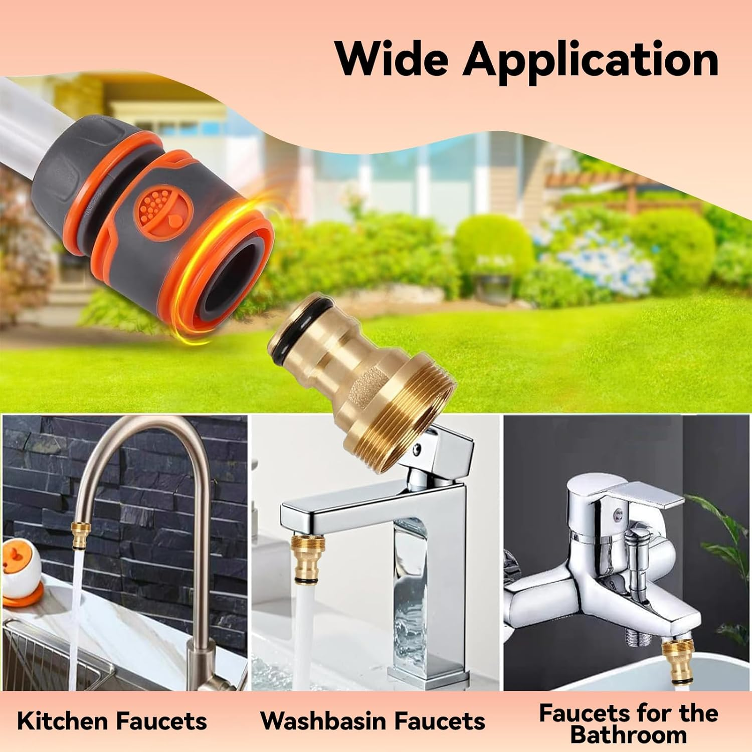 Brass Garden Hose Quick Connect Adapter - Threaded Tap Connector for Kitchen Sink, Bathroom & Outdoor Use, 22Mm Female 24Mm Male Brass Fitting