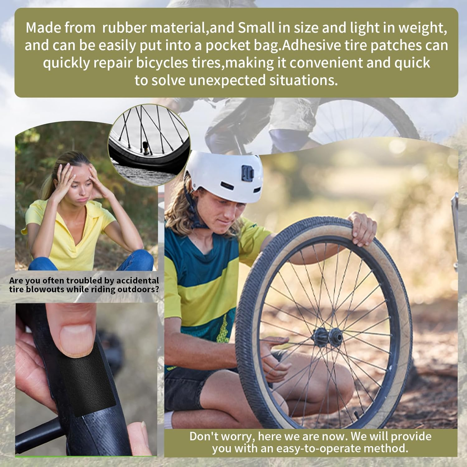 Inner Tire Patch Repair Kit, 24 Pcs Self Adhesive Bicycle Tube Patches & 4 Pcs Rasps, Pre-Glued Patch Puncture Repair Kit, Bike Puncture Repair Patches, Bicycle Tube Puncture Rubber Patches image number 1