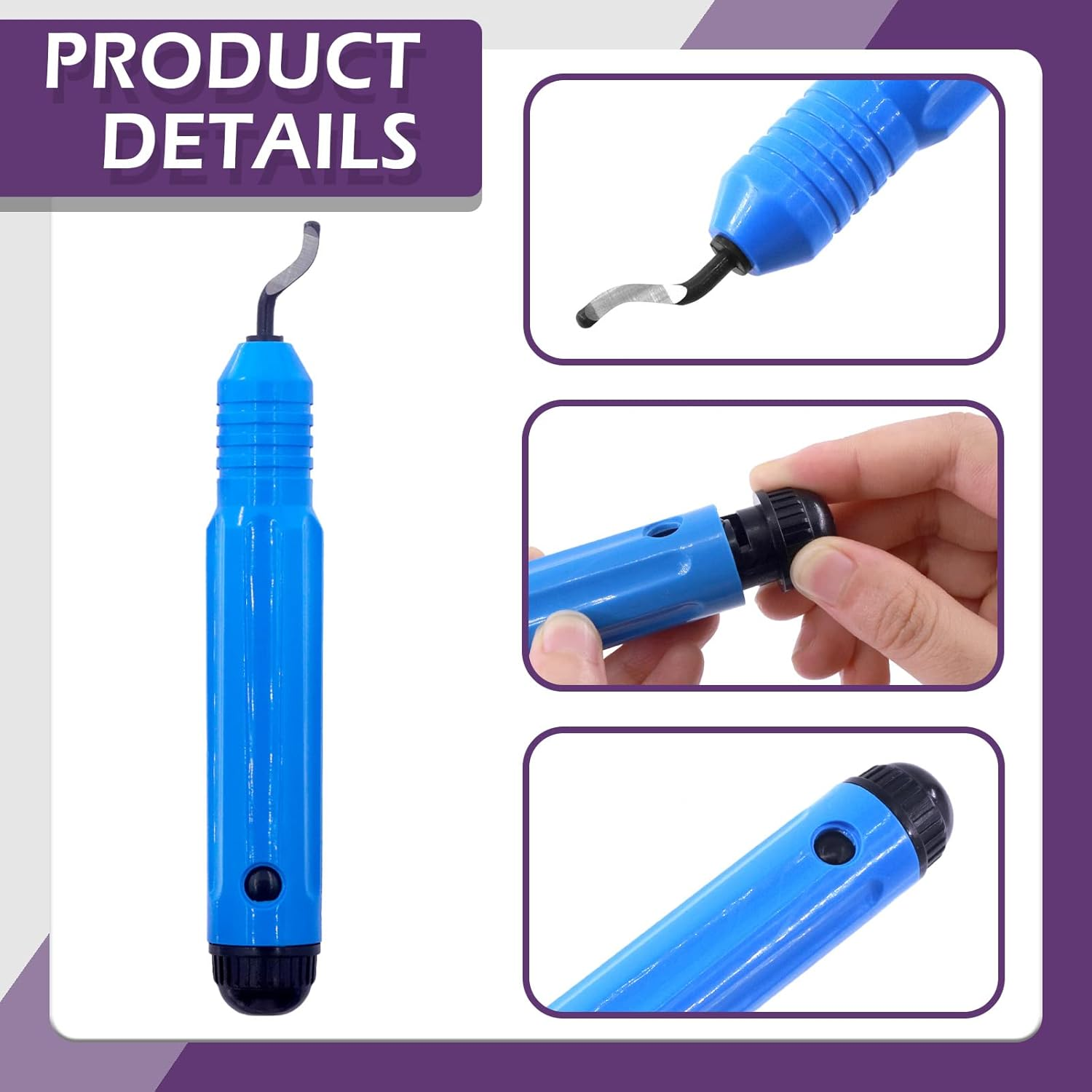 Swpeet 1Pcs Metal Deburring Tool with 10 Pcs Replacement Blades Assortment Kit, Rotary Deburr Blades Set with Handle Debur Knife, Great Burr Remover Hand Tool for Plastic, Wood, Aluminum, Copper image number 6