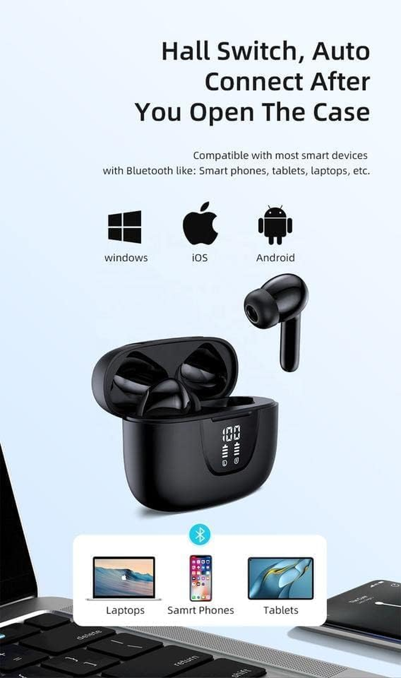 Wireless Earbuds Bluetooth 5.3 Deep Bass True Wireless Headphone 30H Playback LED Power Display In-Ear Earphones Noise Reduction with Charging Case Headset IP7 Waterproof for Sports image number 3