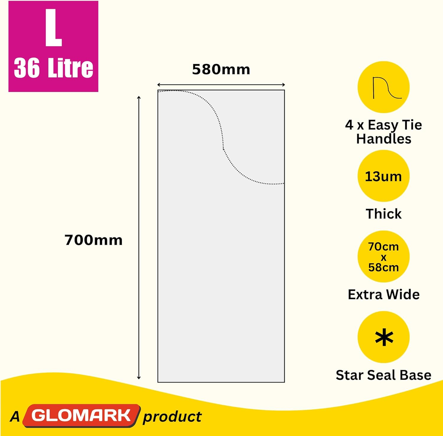 36L Large Kitchen Tidy Bags Bin Liners with Easy Tie Handles, Fits 35L Bins, Leak Proof Extra Strong Garbage Bags, Rubbish Bags for Kitchen Bins, 300 Bags Value Pack