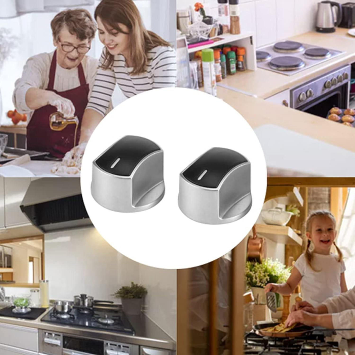 2Pcs Gas Stove Knobs, Zinc Alloy Replacement Control Knobs for Most Gas Cooktops, Silver & Black, Non-Slip Grip (36Mm Diameter) image number 1