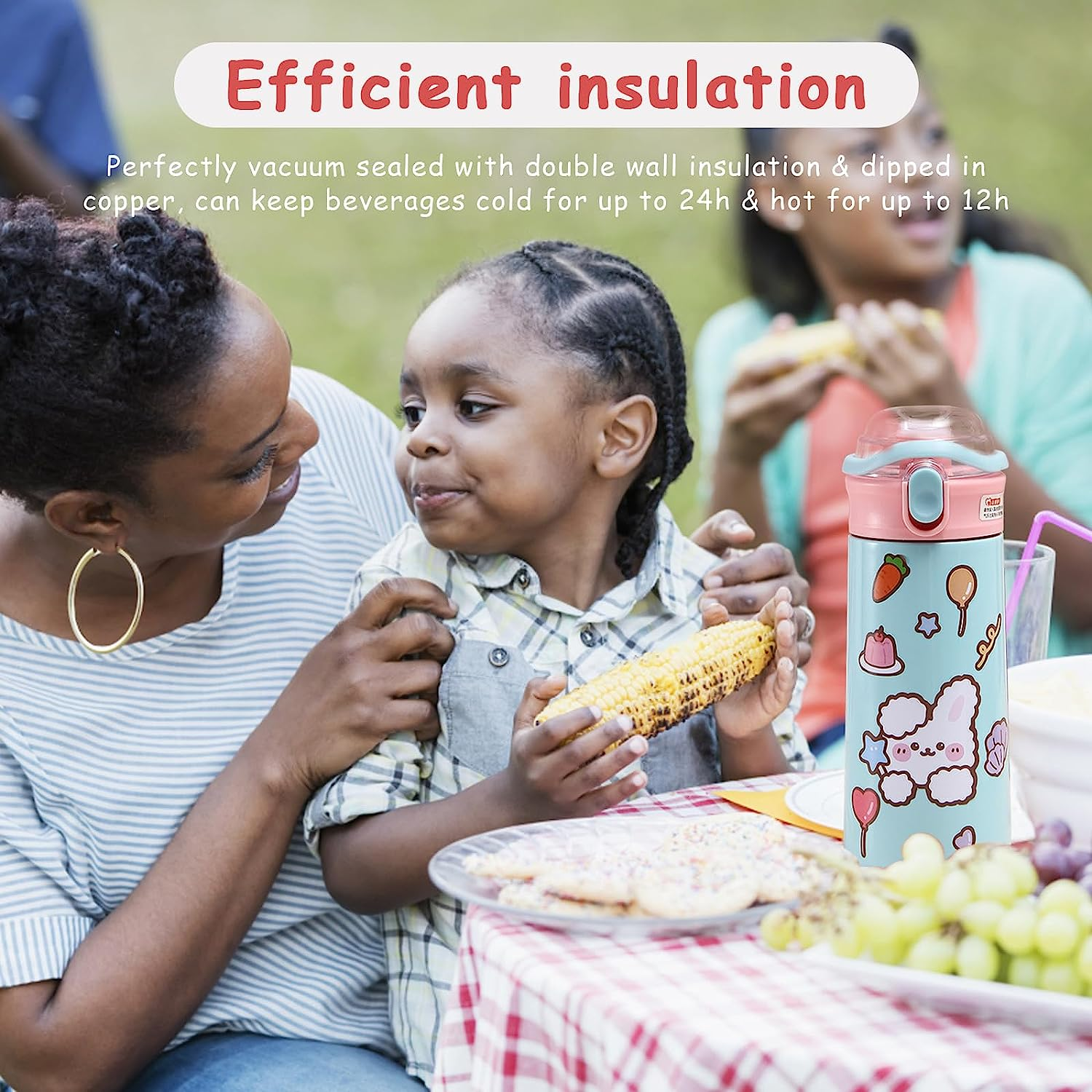 500Ml Kids Water Bottle with One-Click-Open Straw Lid 17Oz, Vacuum Insulated 304 Stainless Steel Water Bottles for School, Leakproof Toddler Water Bottle, BPA Free Sweat & Leak-Proof image number 3