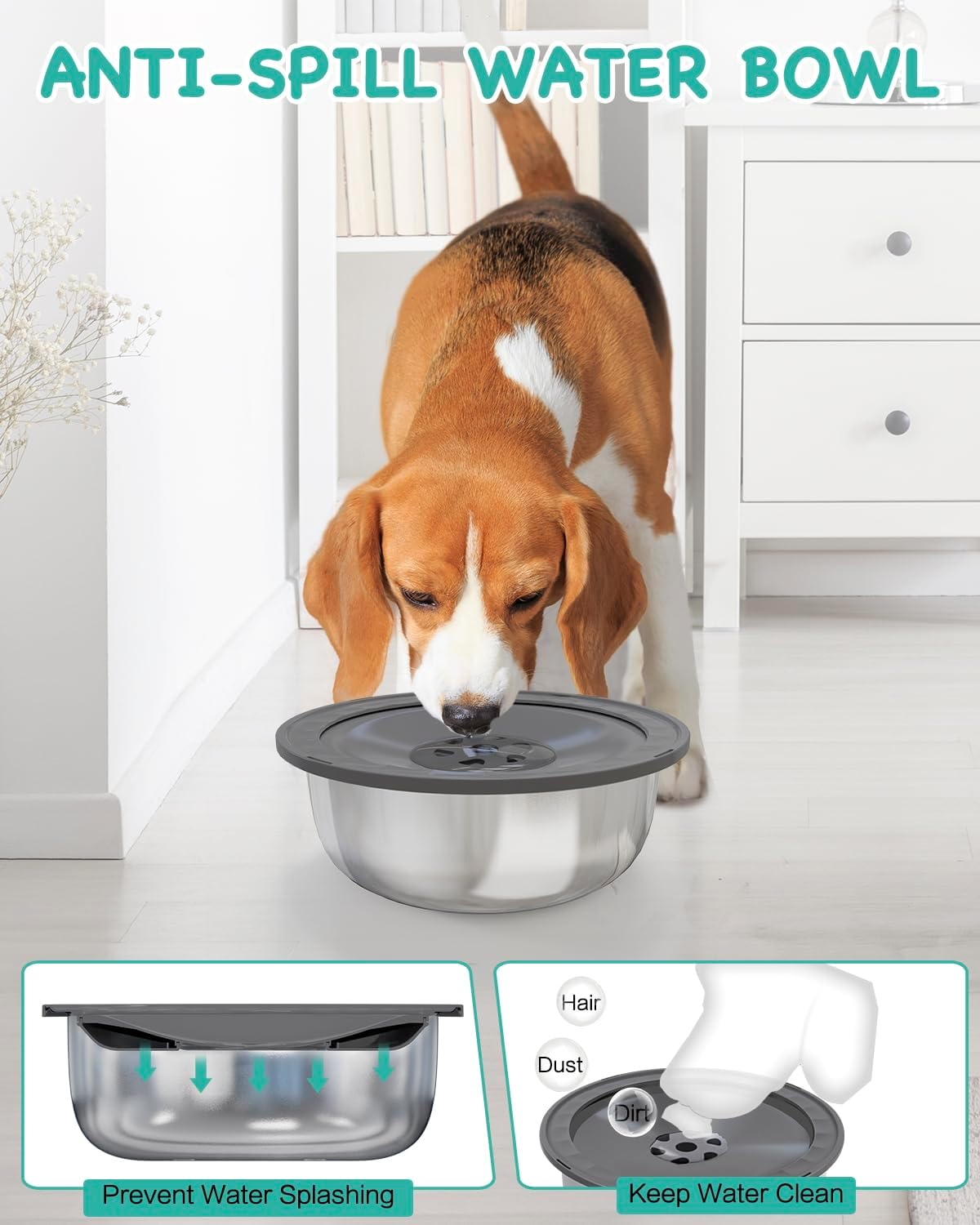 SCHITEC Dog Water Bowl 3.5L Stainless Steel No Spill Dog Bowl Large Capacity Slow Water Feeder, Spill Proof Dog Bowl Pet Water Dispenser Vehicle Carried Travel Slow Drinking Water Bowl for Dogs image number 4