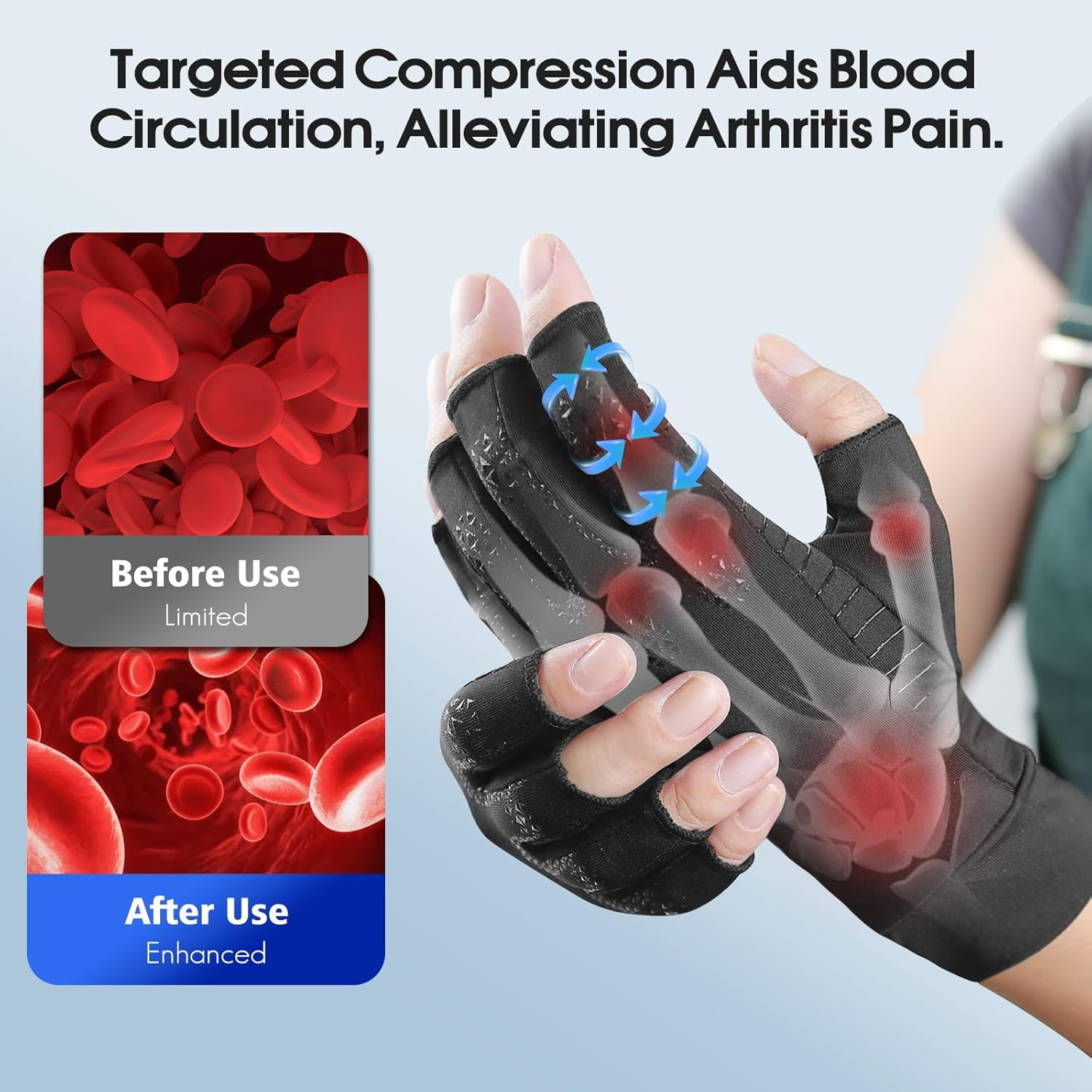Donfri Arthritis Compression Gloves Fingerless Gloves Hand Support Carpal Tunnel Typing Gloves for Rheumatoid,Raynaud'S,Tendonitis,Joints Swollen and Stiff, Black, L image number 2