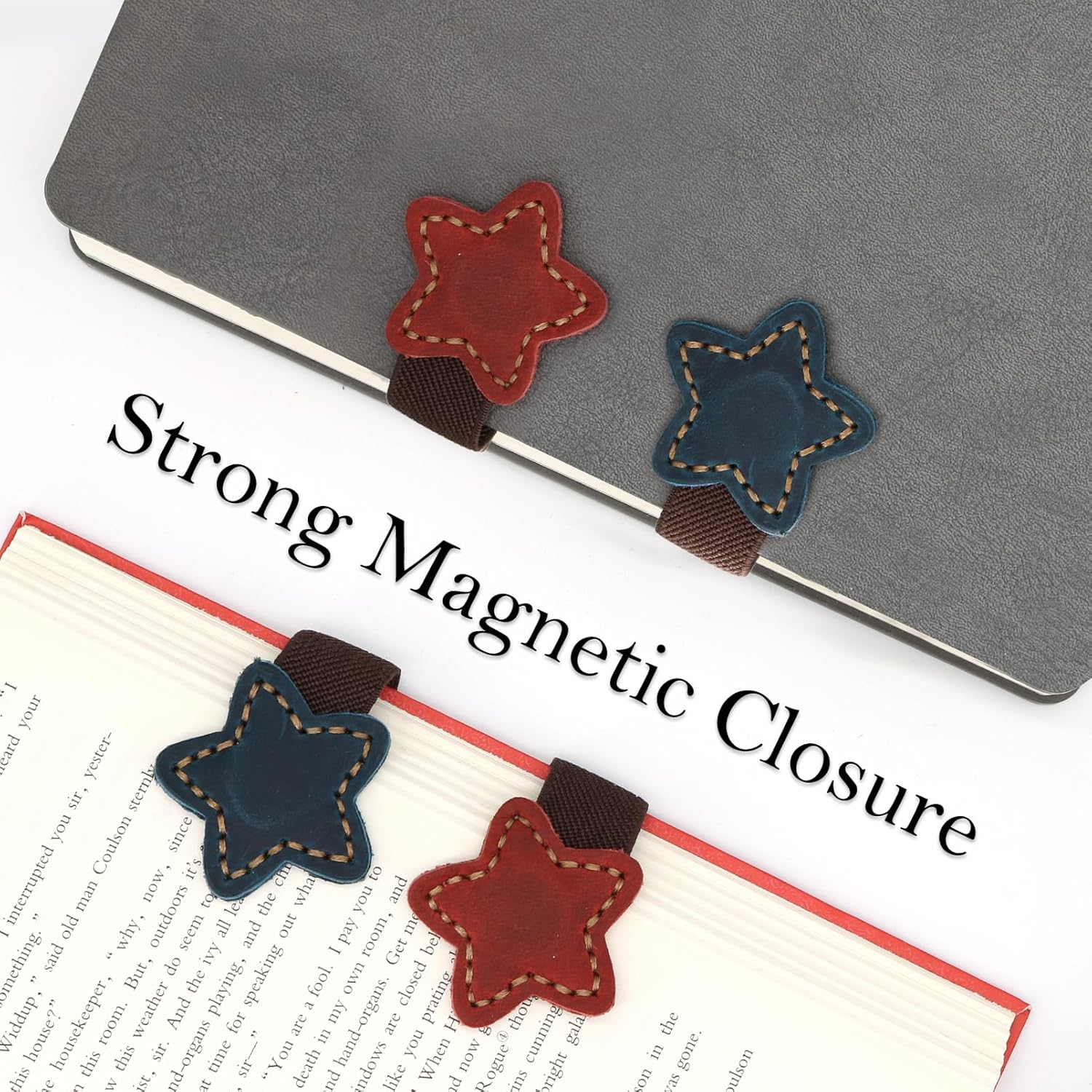 2Pcs Magnetic Leather Bookmarks, Handmade Magnet Bookmark Clips, Suitable for Women, Men, Students,Teachers and Other Reading Enthusiasts, Gifts Set for Book Lovers(Red&Blue) image number 6