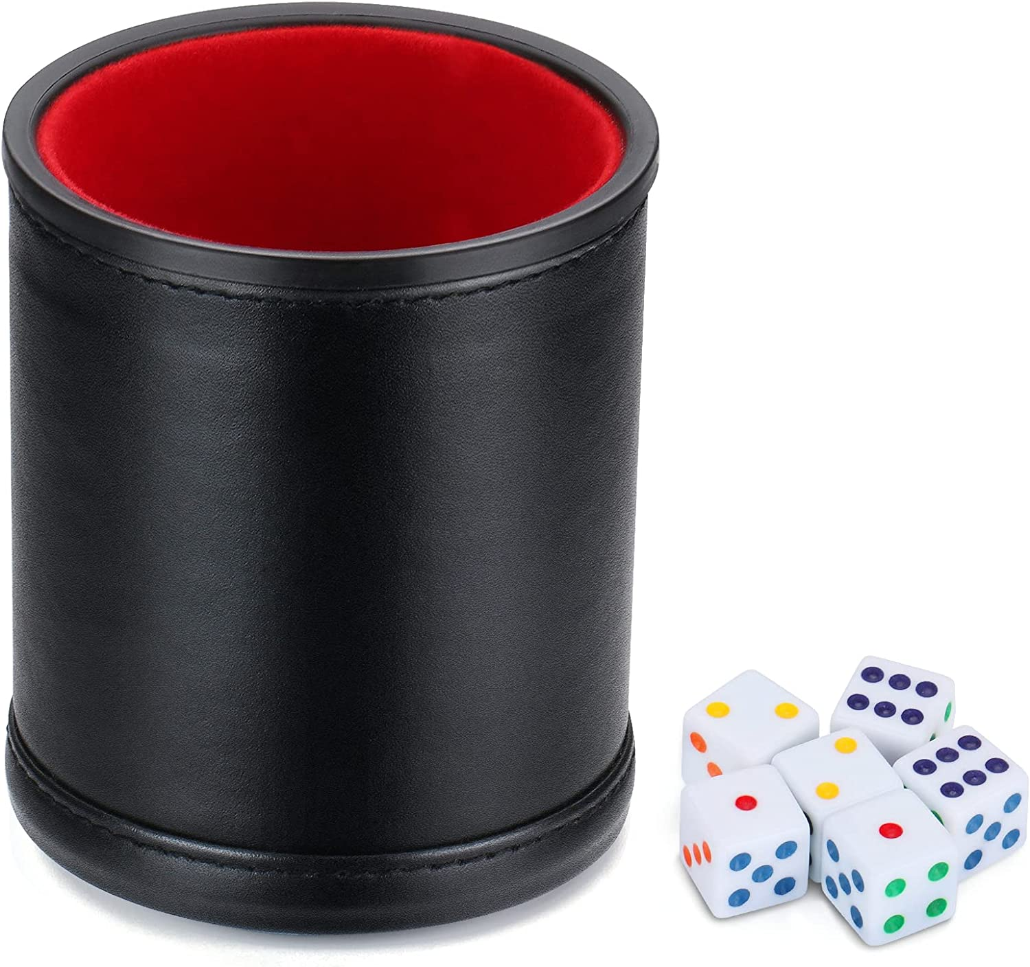 C&Xanadu - Felt Lined Professional Dice Cup - Quiet, Includes 6 White with Black Dot Dice, Ideal for Yahtzee & Craps