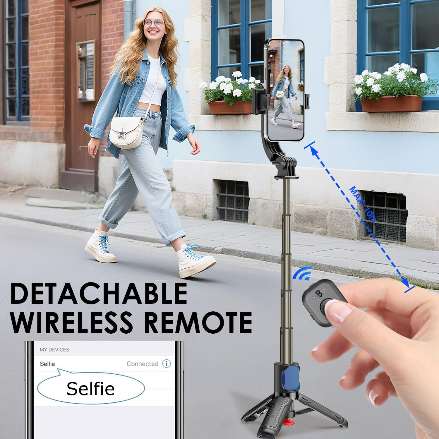 Selfie Stick, Auto Pop Open MINI Selfie Stick Extendable Phone Tripod with Wireless Remote, Stable and Firm Travel Tripod, for Selfies, Video, Compatible with Iphone & Android Devices -Black image number 5