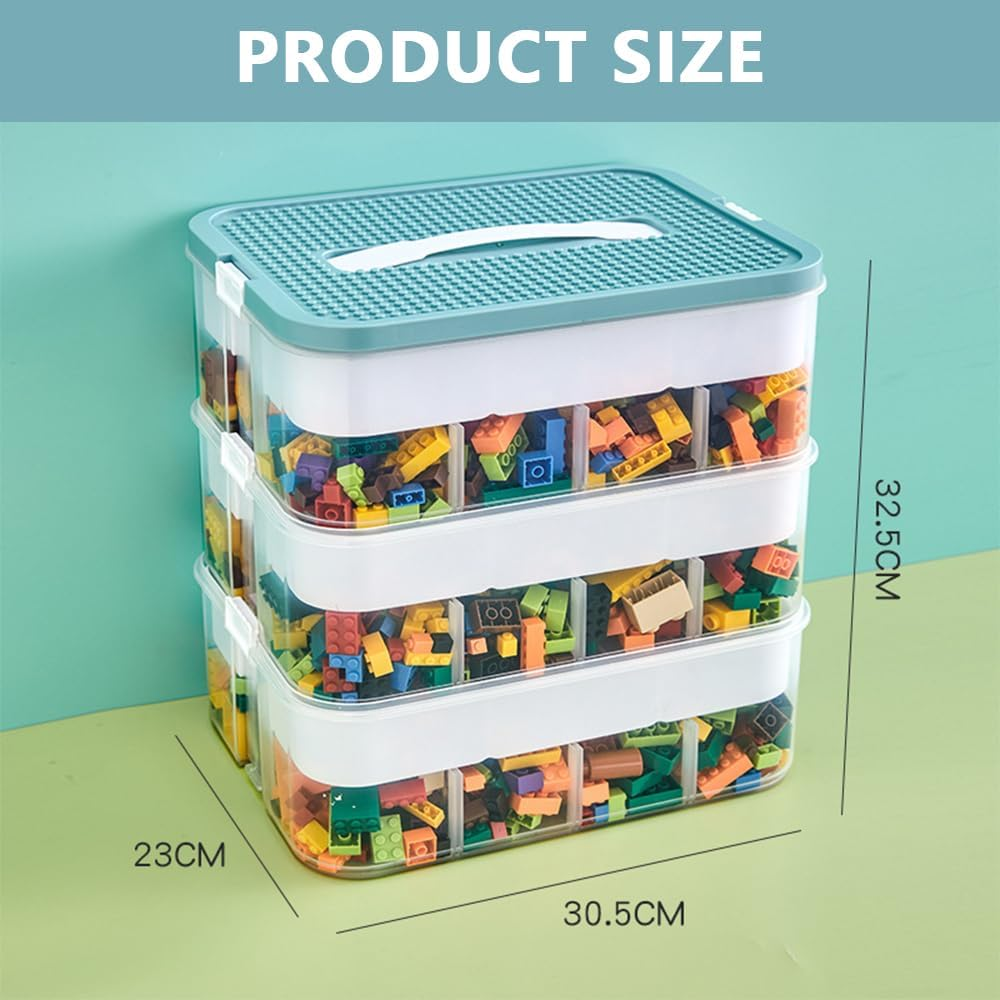 Stackable Storage Box &ndash; 3-Layer Organizer with Multiple Compartments for Building Blocks, Toy Cars, Figures & Small Parts, Durable Plastic Storage Case image number 3