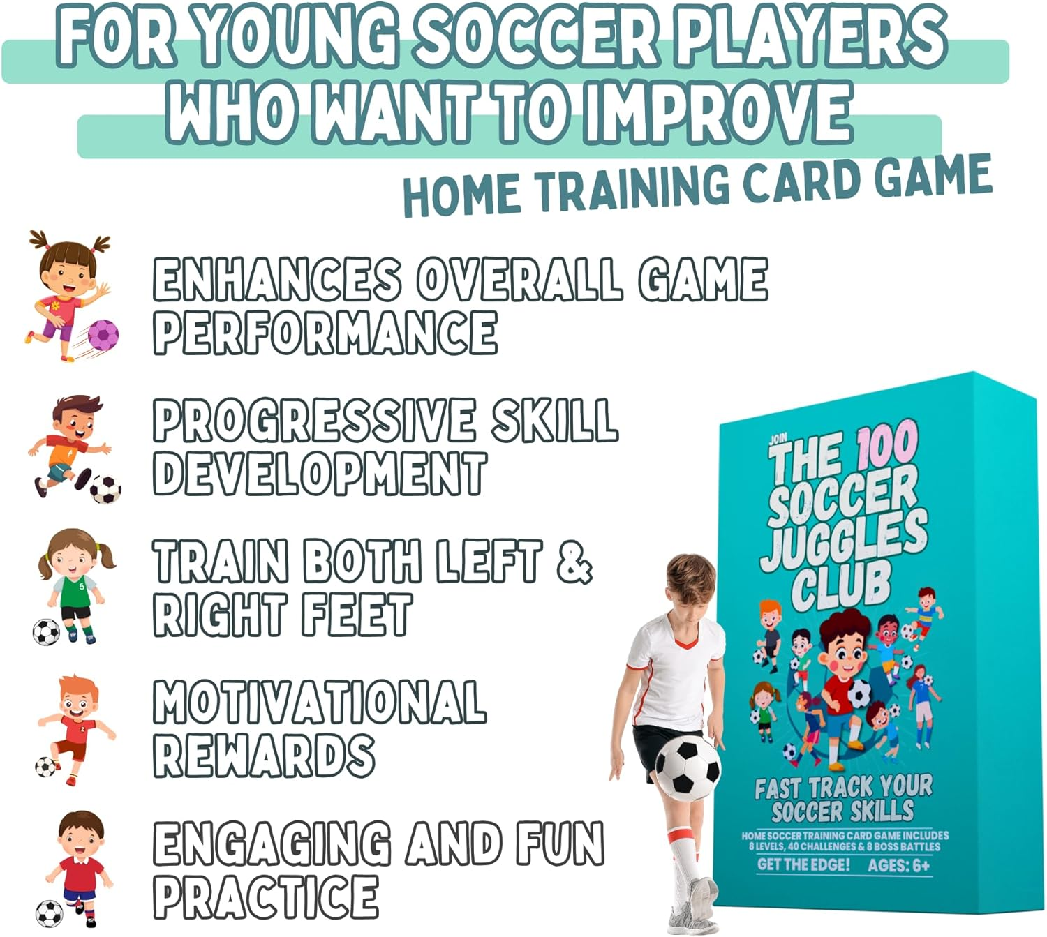 The 100 Soccer Juggles Club - Soccer Training Card Game for Kids to Practice at Home image number 1