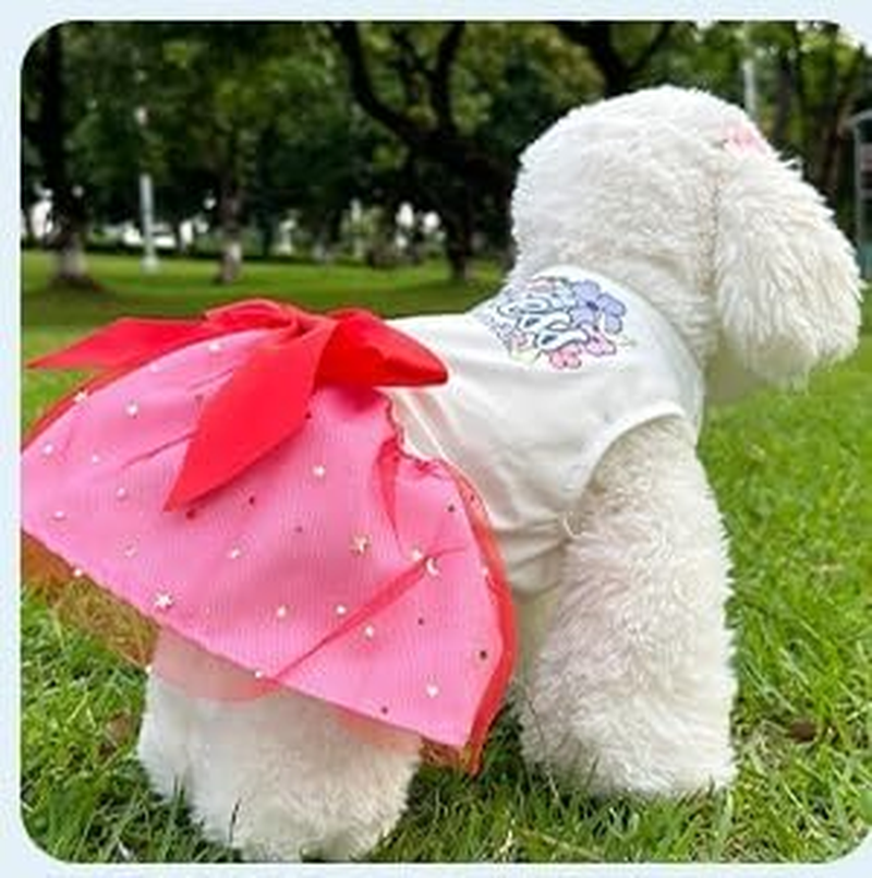 Birthday Dog Tulle Dress - Dog Clothes Holiday Festival Dogdresses Puppy Party Costumes Doggie Shirts Cat Outfits (Pink, L) image number 3