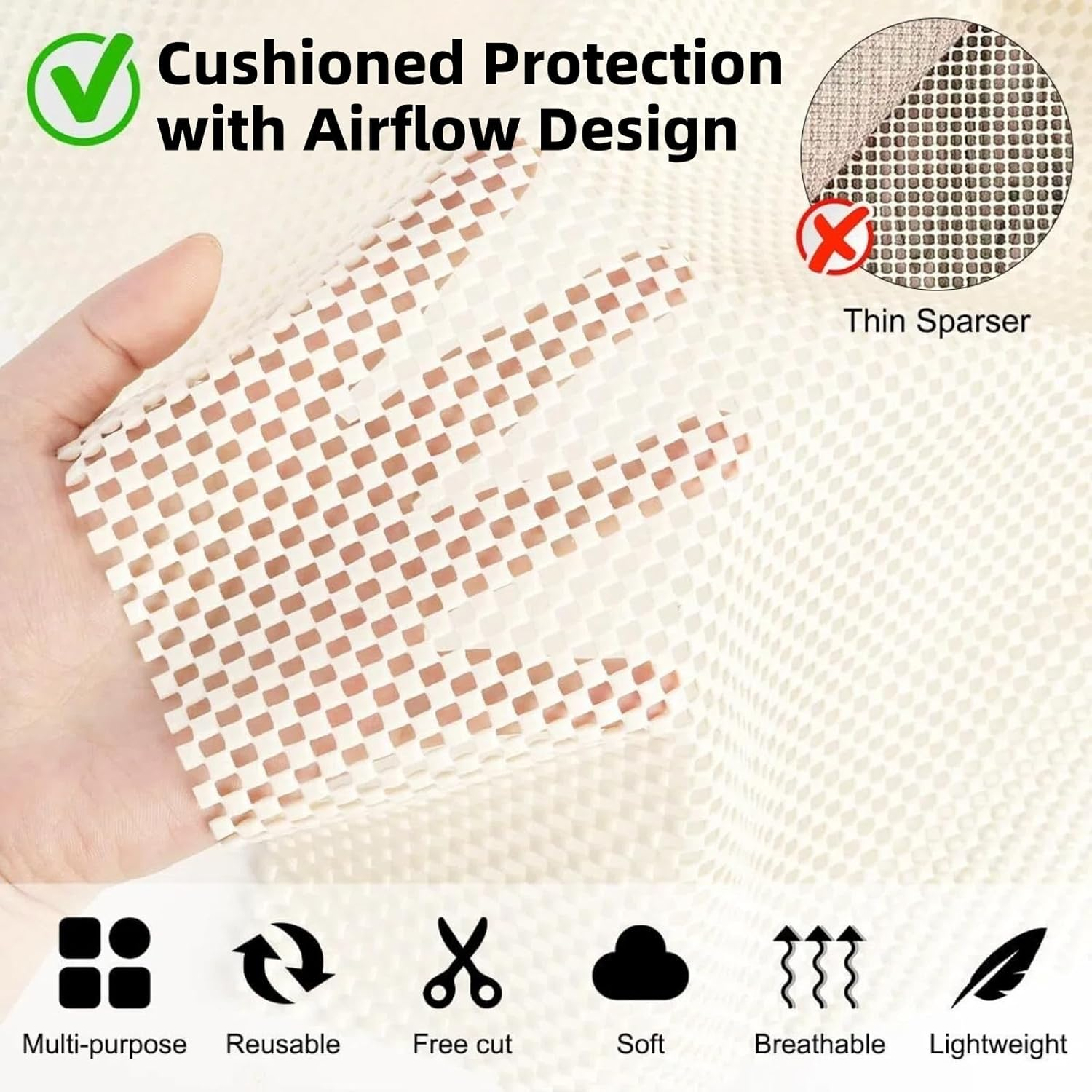 Non-Slip Drawer Liner & Shelf Liners - 40X500Cm PVC Kitchen Cupboard Draw Liners with Large Particles, Beige anti Slip Grip Mat for Cabinet, Wardrobe, Cushioned Protection with Airflow Design image number 1