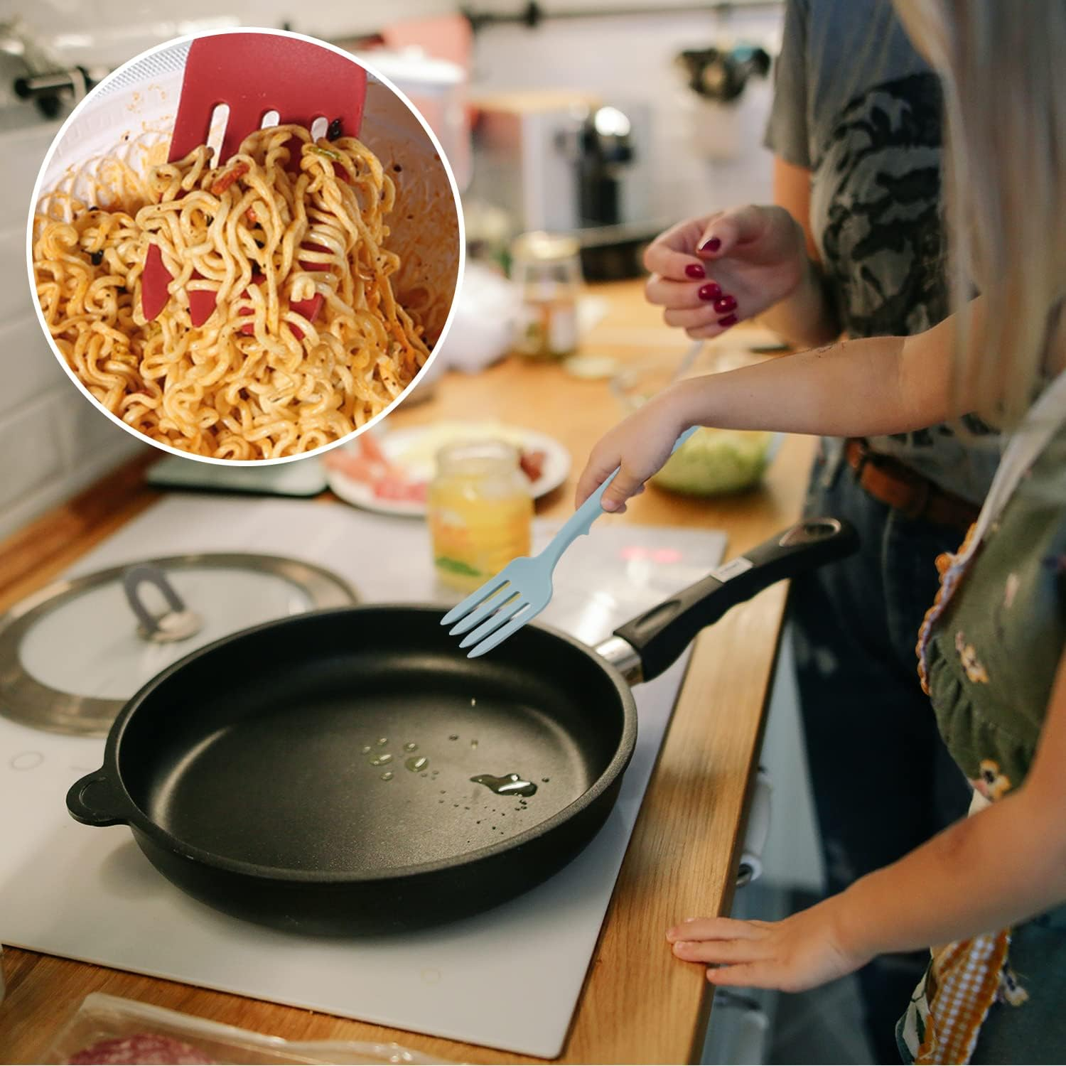 2Pcs Silicone Flexible Forks, Silicone Cooking Fork Heat Resistant, Multifunctional Nonstick Blending Fork for Cooking Utensil for Kitchen Stir Mix Mash (Lake Blue, Dark Blue) image number 3