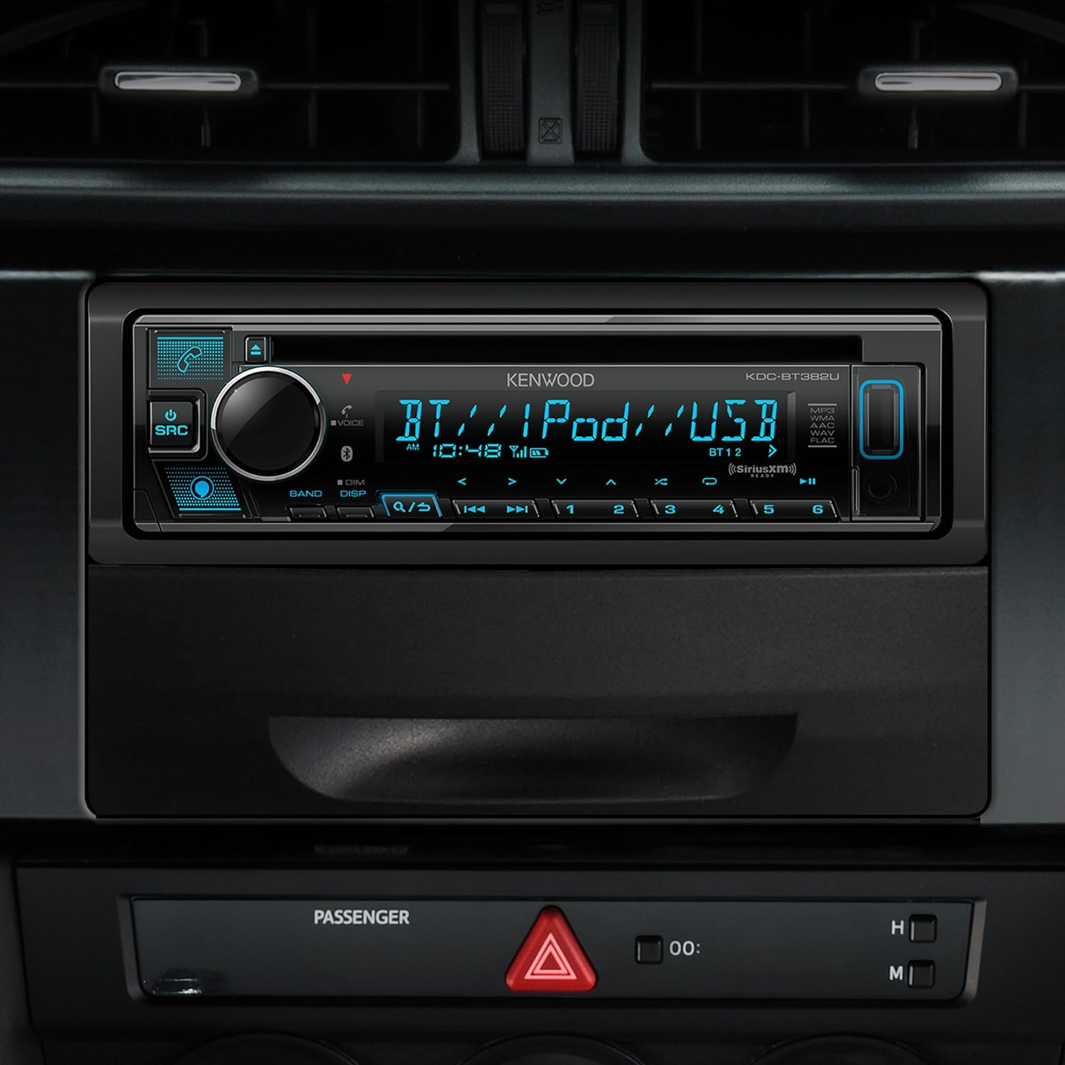 KENWOOD KDC-BT382U CD Car Stereo Receiver with Bluetooth, AM/FM Radio, Variable Color Display, Front High Power USB, Alexa Built In, and Siriusxm Ready image number 1
