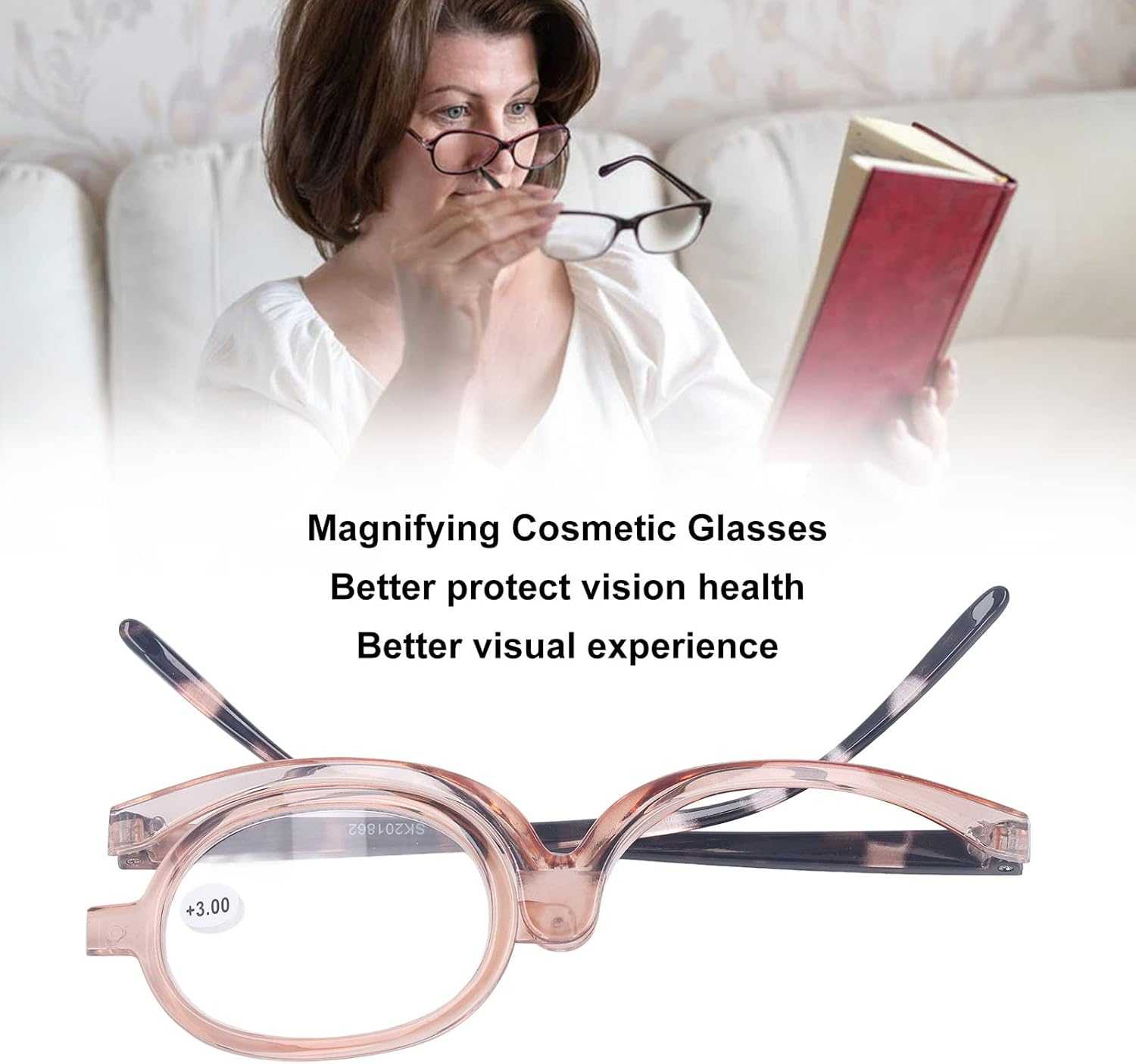 Folding Magnifying Glasses, 180 Degree Rotation Magnifying Makeup Glasses Folding Spring Hinge Single Lens with Concealer Box (+3.00) image number 5